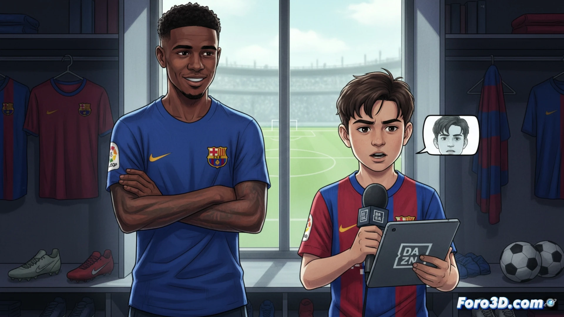 Ousmane Dembélé sonríe junto a Gavi, quien señala a la cámara con gesto firme, en un vídeo de DAZN que responde a las críticas.