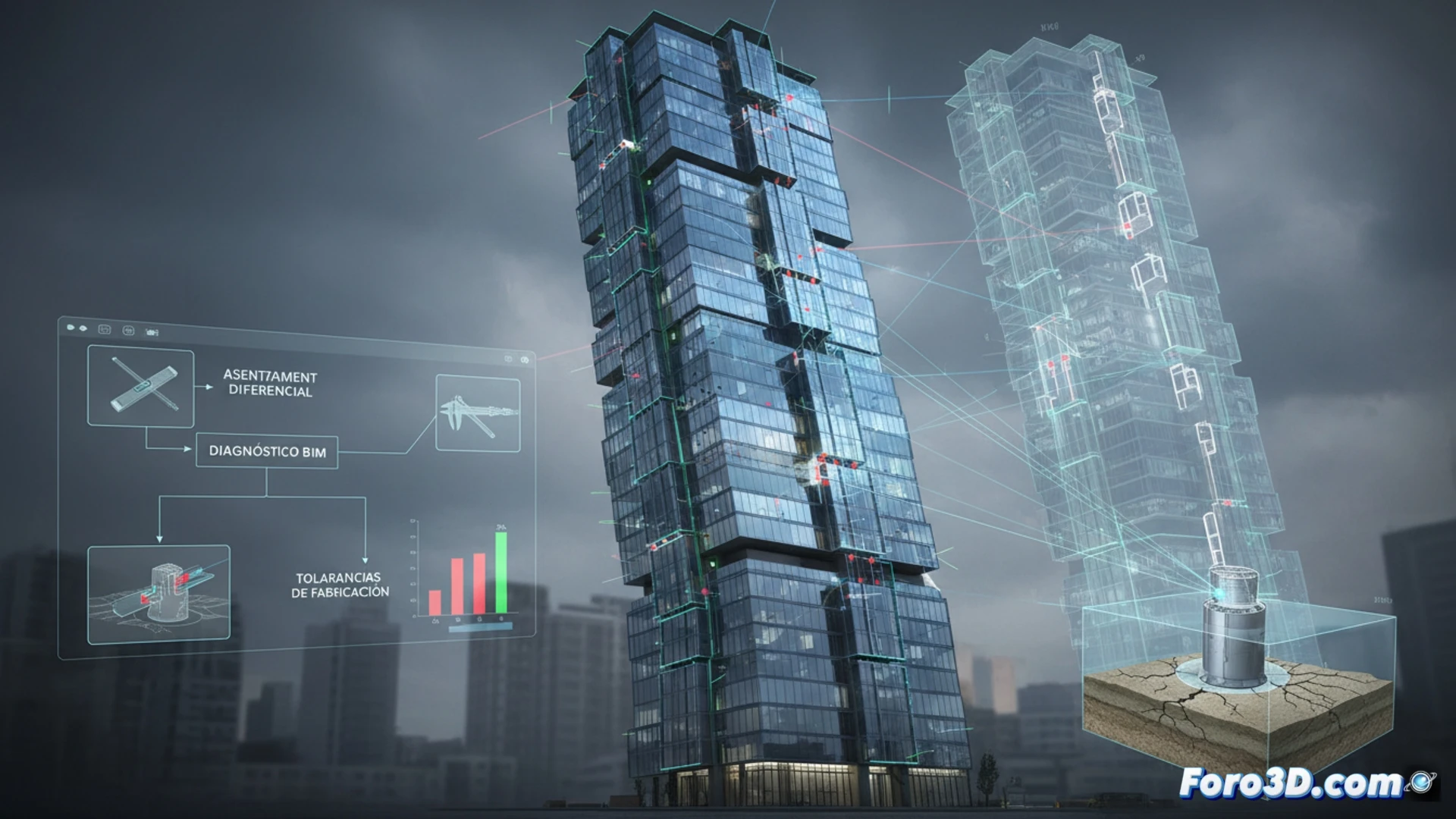 Diagnóstico BIM de desalineación en rascacielos modular con nube de puntos y modelo 3D