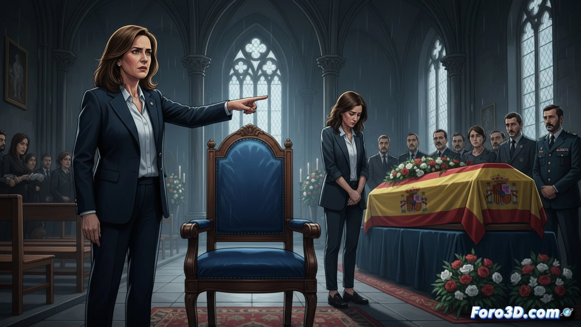 Descripción para imagen (80-120 caracteres): Primer plano de Susana Díaz, gesto serio, fondo del funeral de los guardias civiles en Barbate.