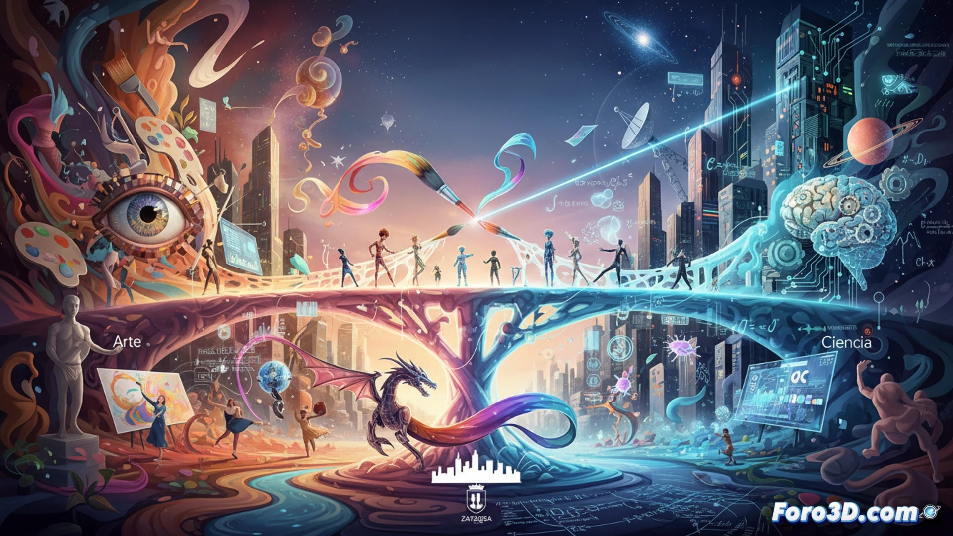 3D animation pipeline scene showing artists and scientists collaborating around a holographic character, floating polygonal grid lines and physics simulation equations projected in mid-air, software interface with rigging tools and node-based shader editor visible, mathematical formulas and particle systems flowing around a partially-rendered virtual creature, cinematic technical visualization, clean studio lighting, glass panels with wireframe overlays, futuristic creative lab atmosphere, photorealistic engineering aesthetic, blue and orange accent illumination, detailed workstation monitors displaying animation timeline and code