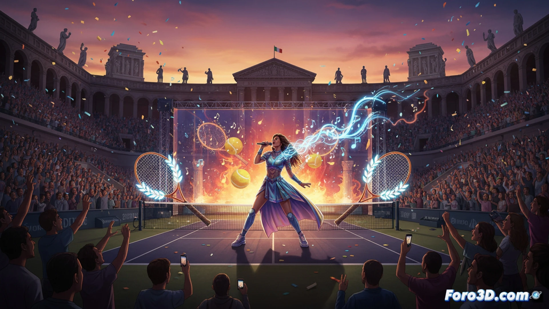Ditonellapiaga electriza el Foro Itálico entre sets de tenis, fusionando música y deporte en una noche vibrante.