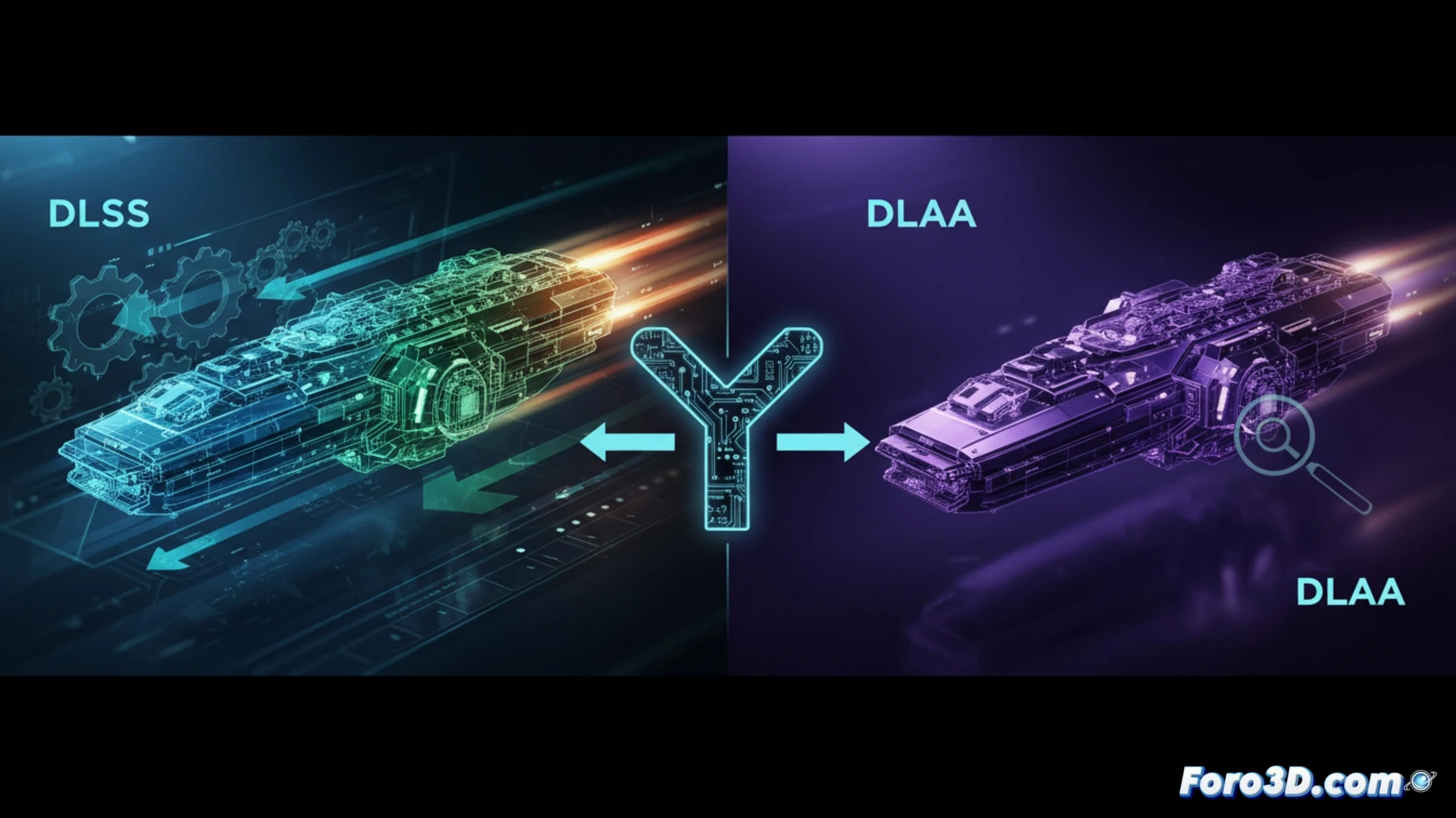 Comparativa visual entre DLSS y DLAA en GPU NVIDIA para modelado 3D, mostrando diferencias de nitidez y rendimiento