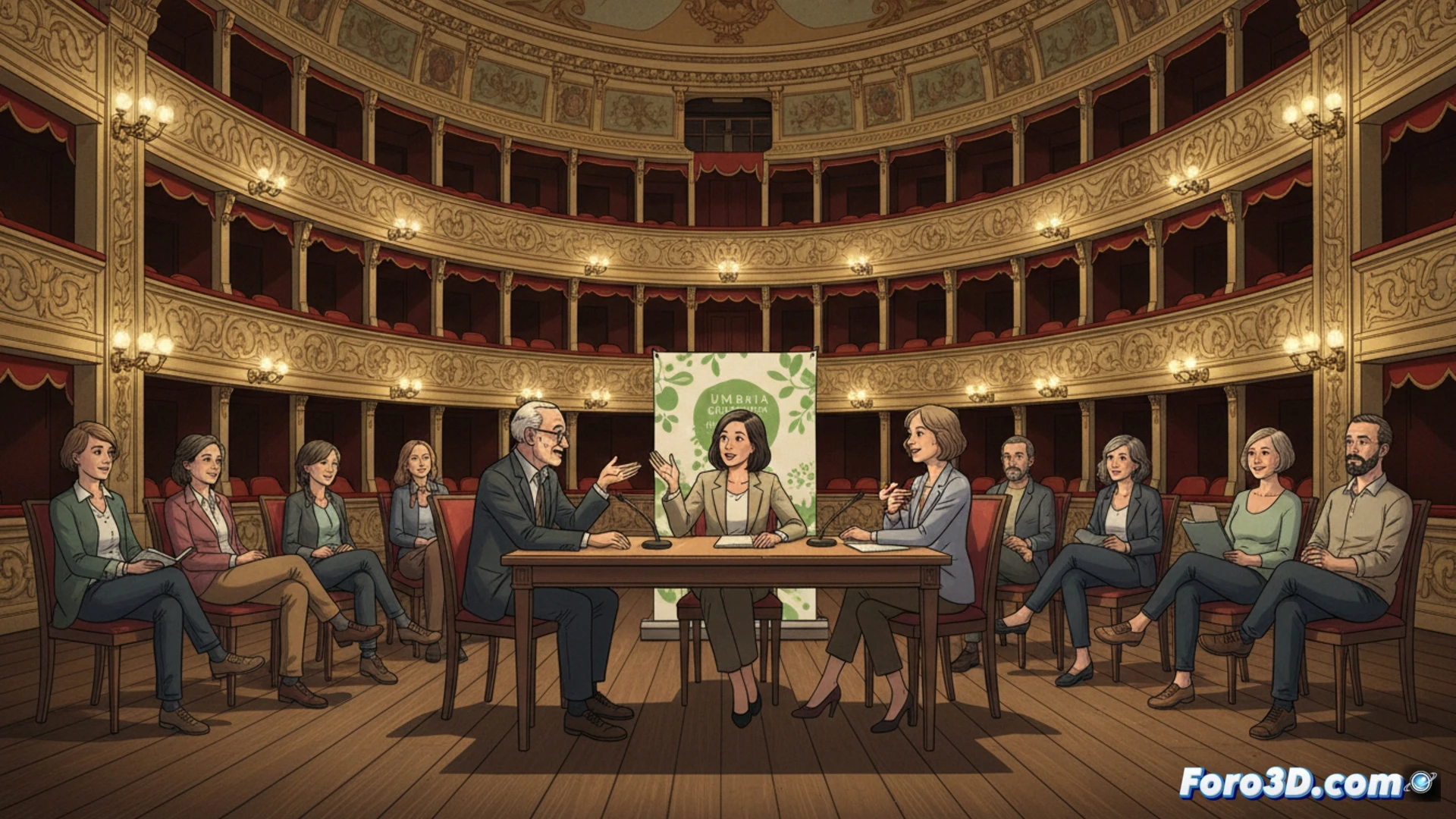Doce finalistas del Strega en el Teatro Caio Melisso de Spoleto, dialogando con Loredana Lipperini sobre narrativa.