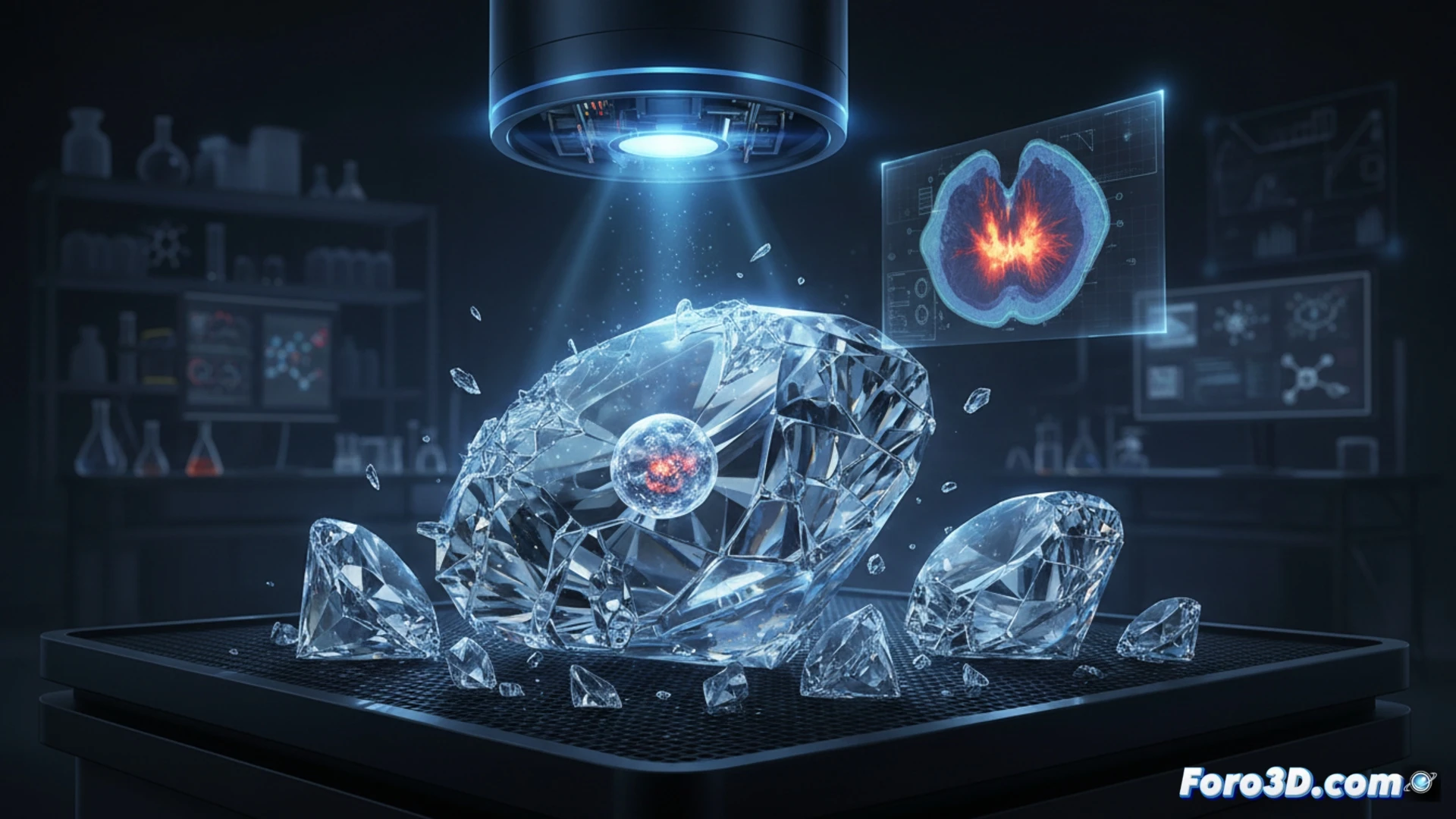 Micro-TAC revela inclusiones gas metano en diamante CVD fraudulento fracturado durante limpieza