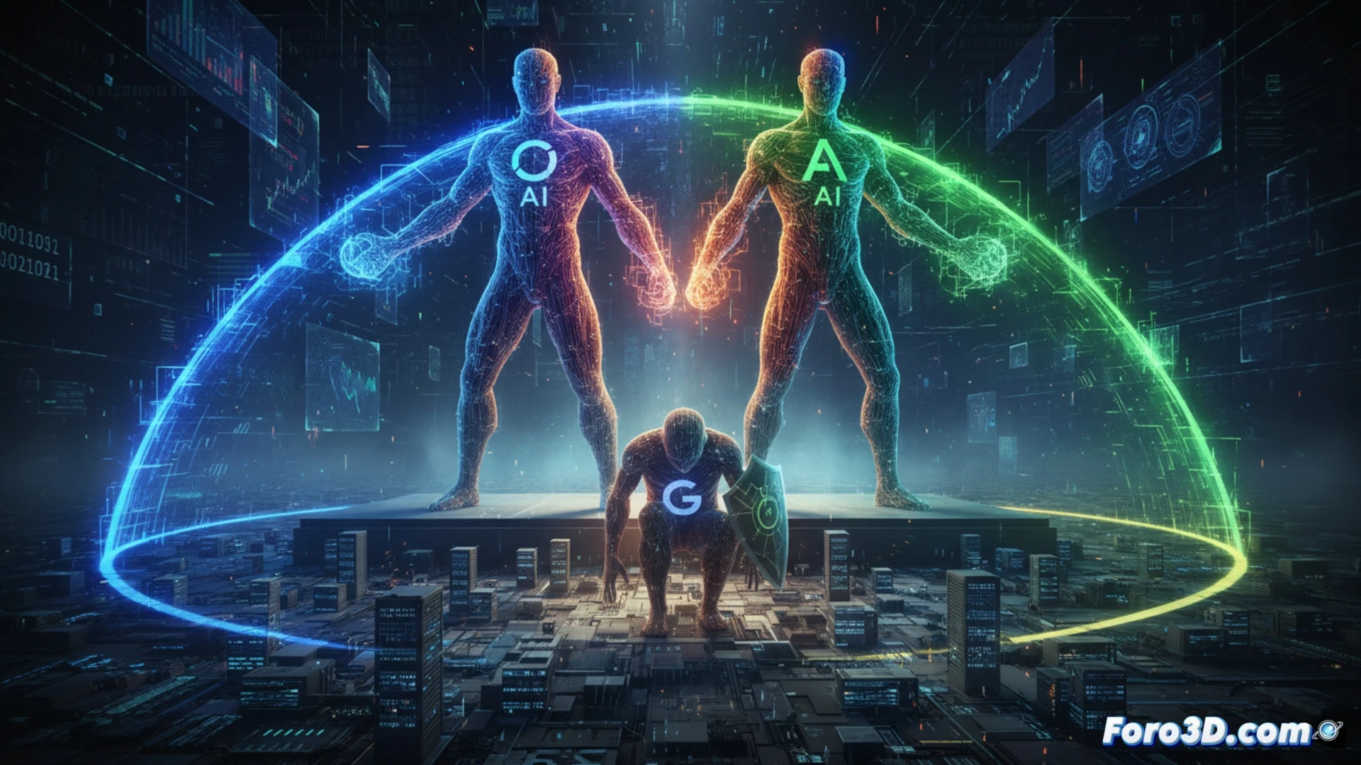 Grafico de barras con logos de OpenAI, Anthropic y Google mostrando cuotas de mercado en IA empresarial
