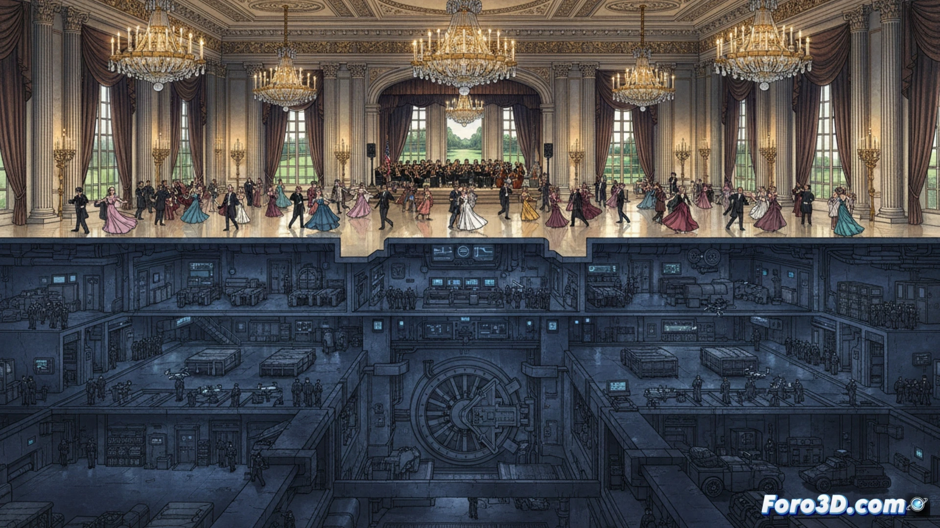 Maqueta 3D del salón de baile de la Casa Blanca sobre búnker subterráneo de 90.000 metros cuadrados