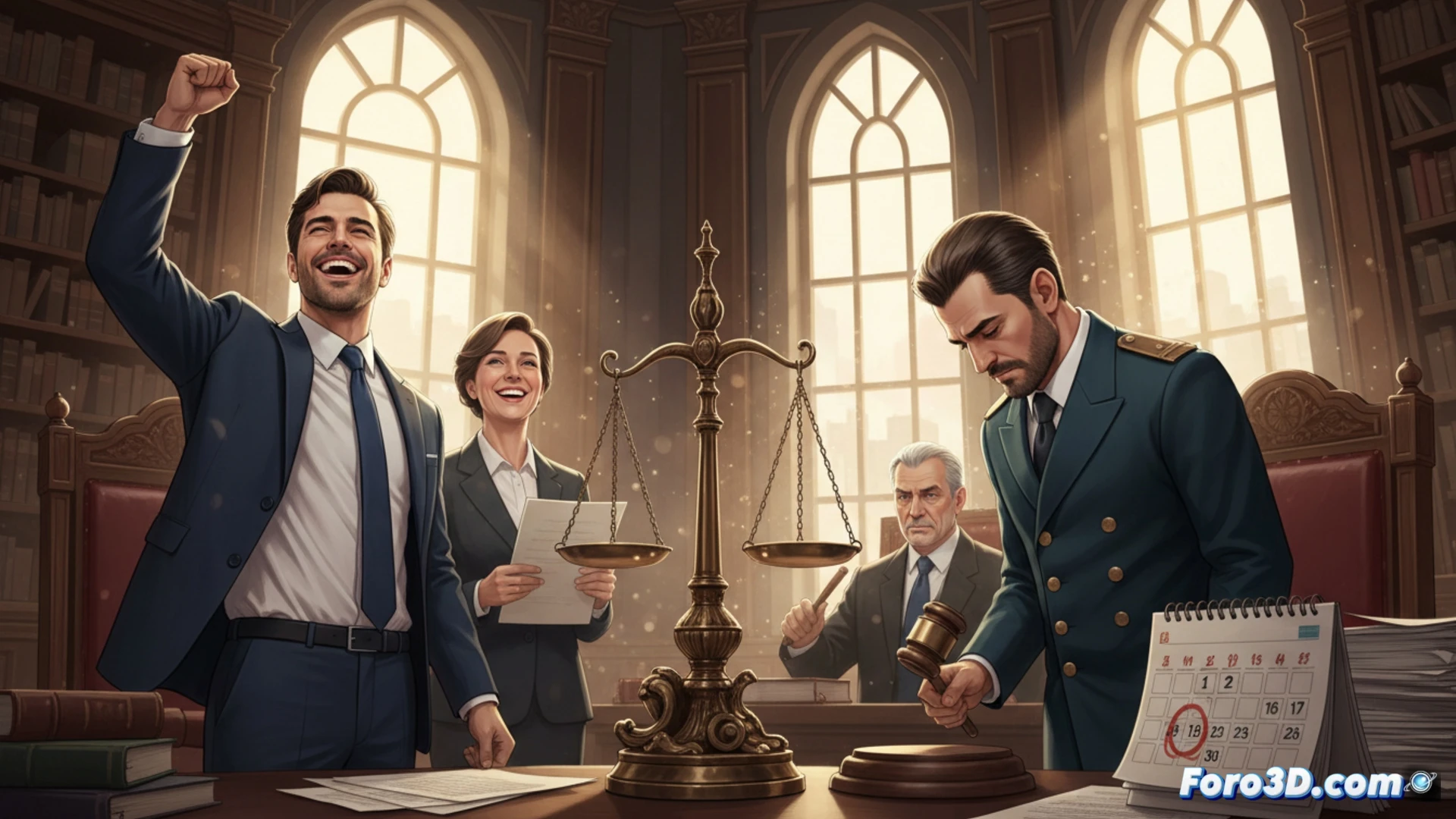 theatrical stage with a judge s gavel striking a sound block, a discarded actor s contract torn in half floating mid-air, backstage lighting rig showing red warning lights, a spotlight illuminating an empty chair on stage, technical theatre equipment like fly system ropes and counterweights in background, cinematic photorealistic style, dramatic shadows from stage lights, tense atmosphere, legal documents scattered on wooden floor, dust particles in light beams, wide angle shot showing depth of stage