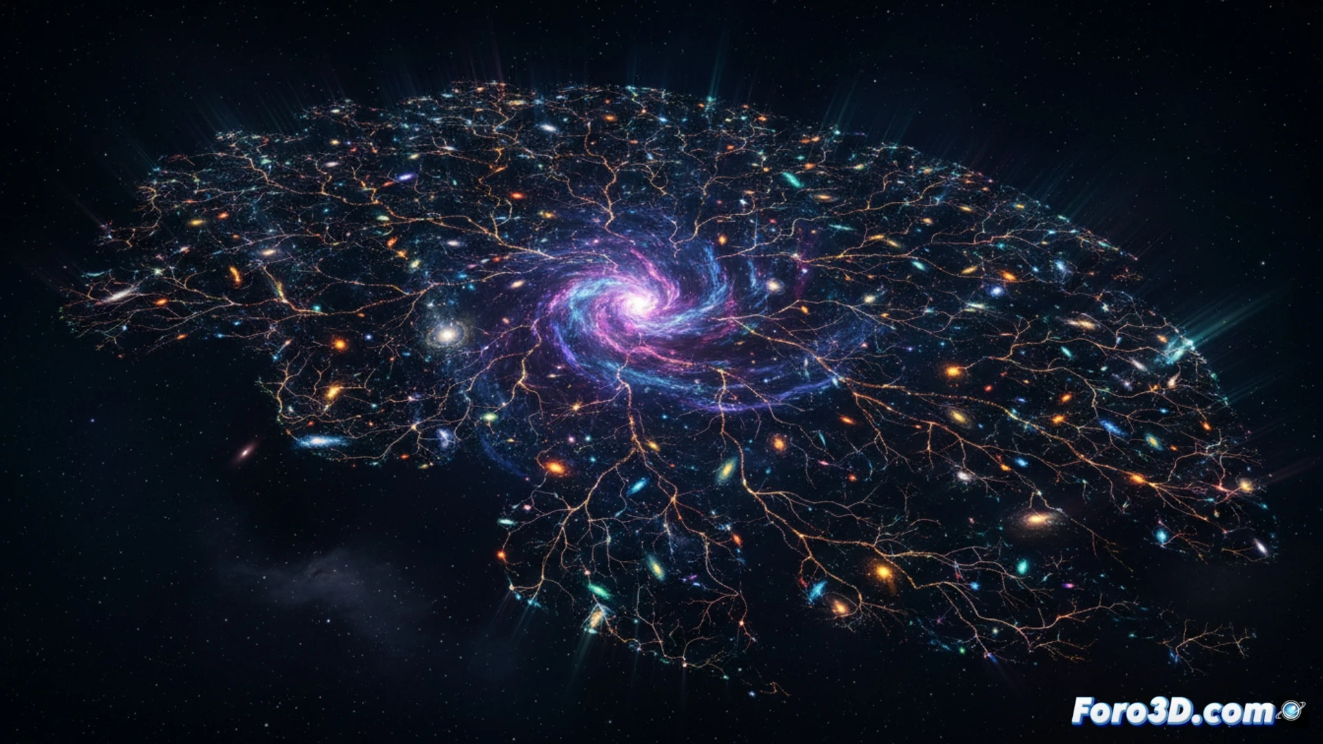 Mapa tridimensional del universo con millones de galaxias y cuásares, creado por el instrumento DESI para estudiar la energía oscura.
