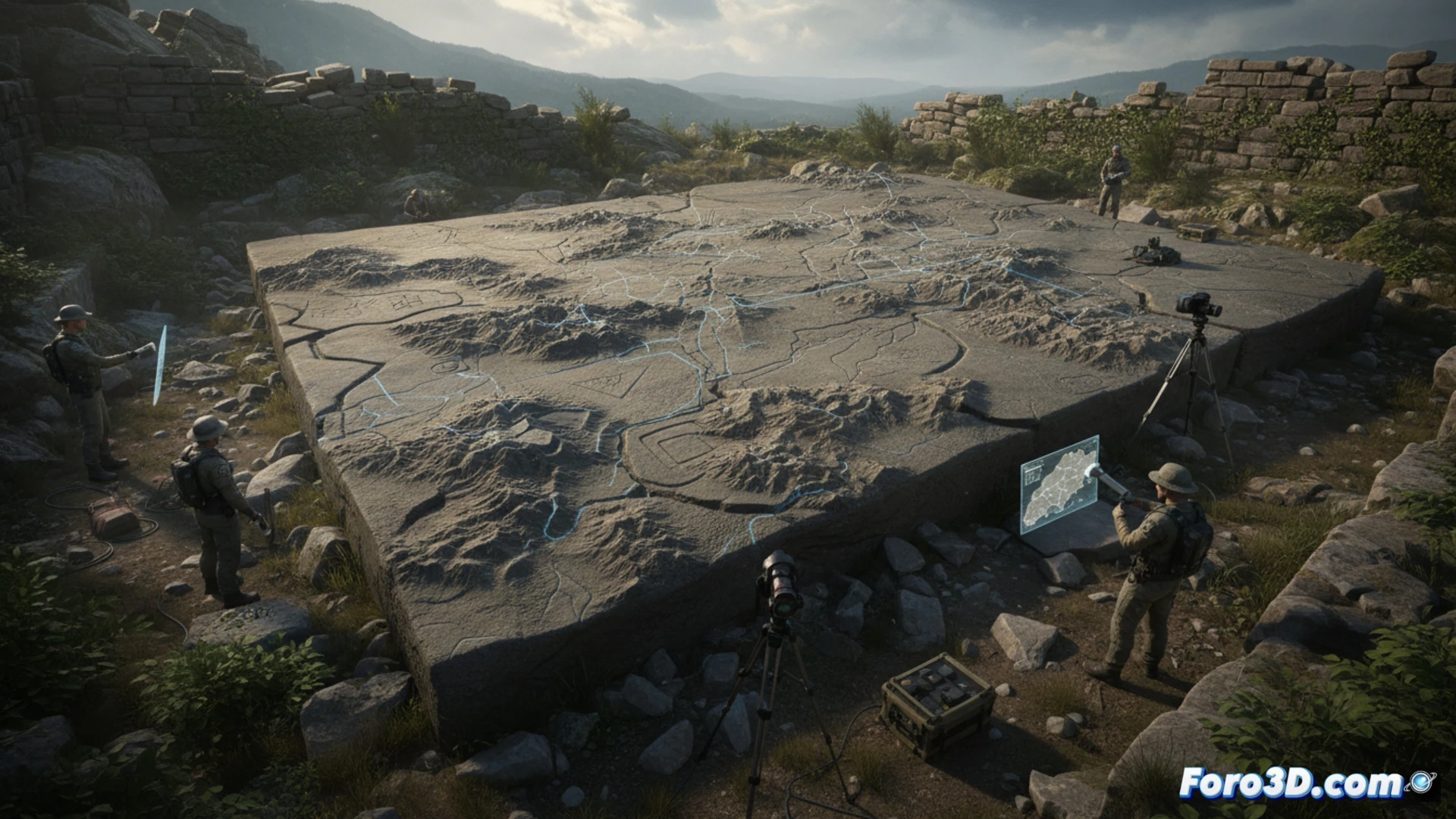 Piedra de Dashka, mapa 3D antiguo en dolomita de los Urales, relieve topográfico milenario