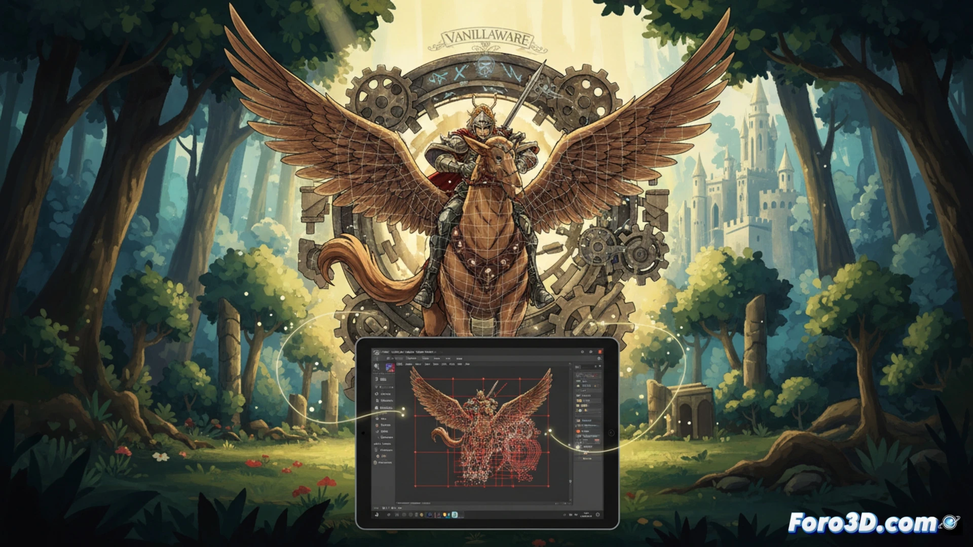 Ilustración estilizada 2D de Unicorn Overlord con animación cutout y fondo pictórico detallado