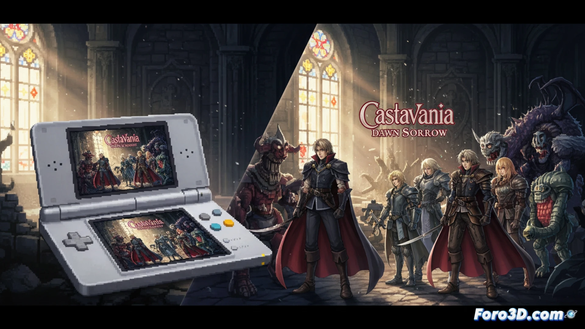 Captura de Castlevania Dominus Collection mostrando sprites nítidos en pantalla ancha con motor Cradle