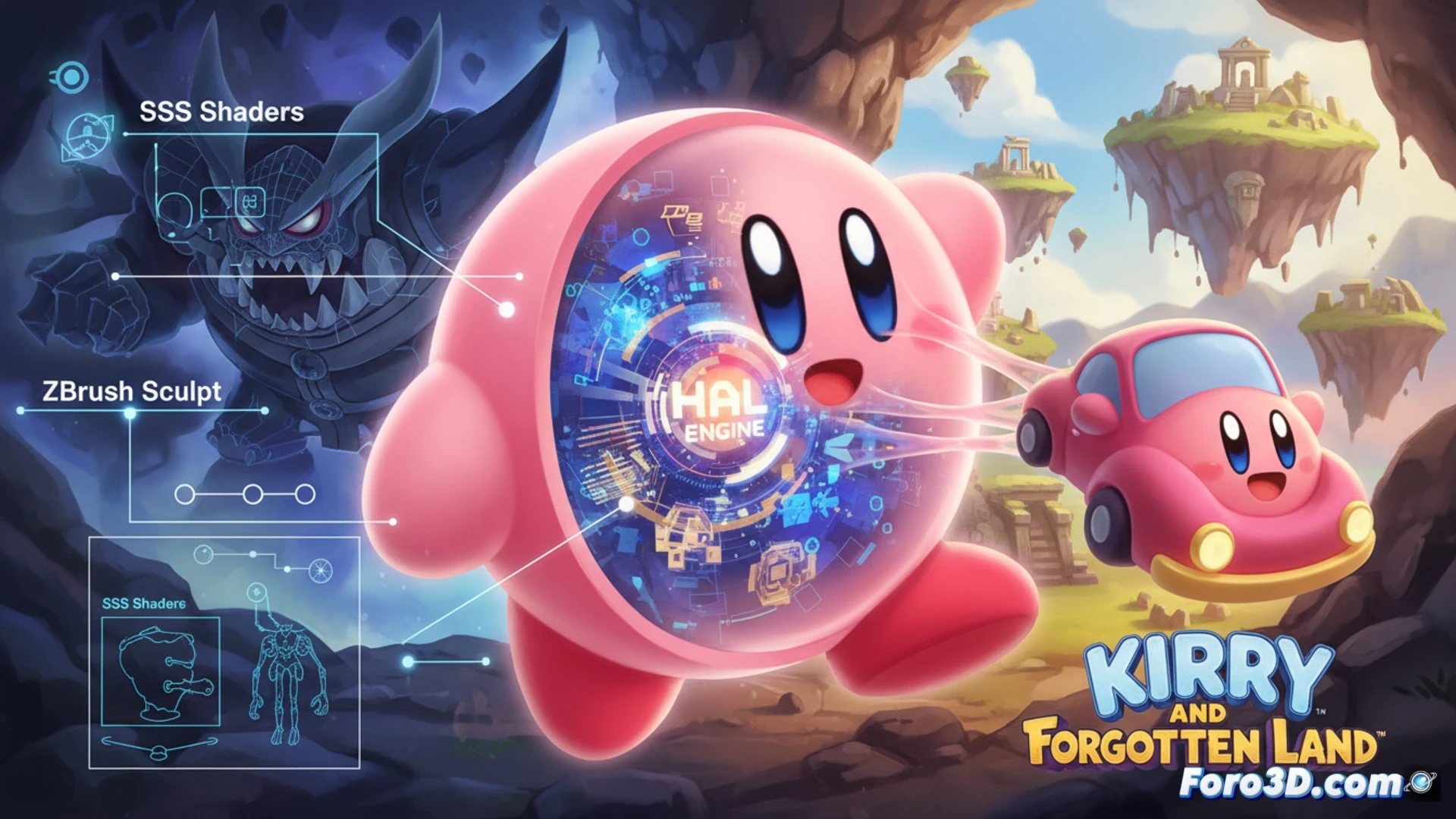 Kirby textura elástica en Switch motor HAL sombreadores SSS dispersión subsuperficial goma masticable