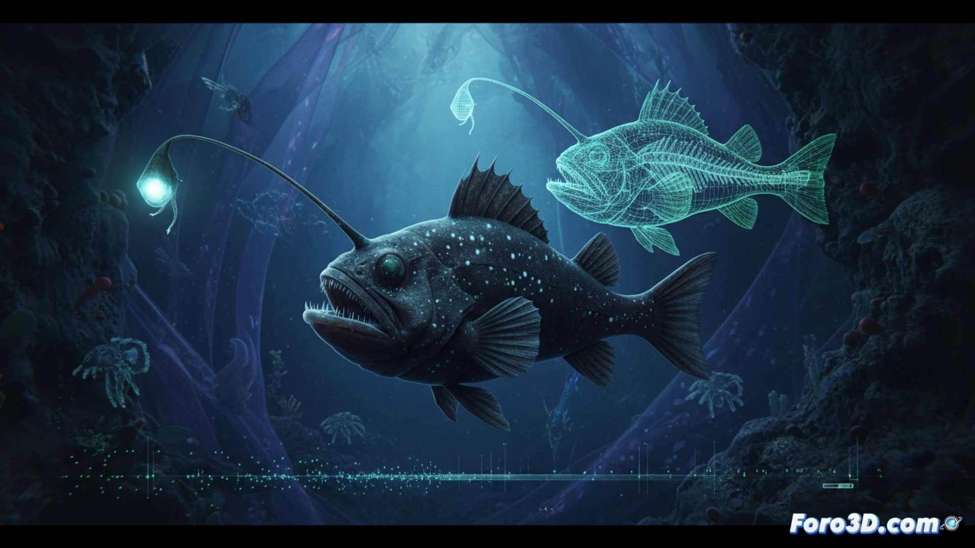 Pescador de látigo Gigantactis sp. con ilicio bioluminiscente filmado en alta resolución en la Fosa de Nazca