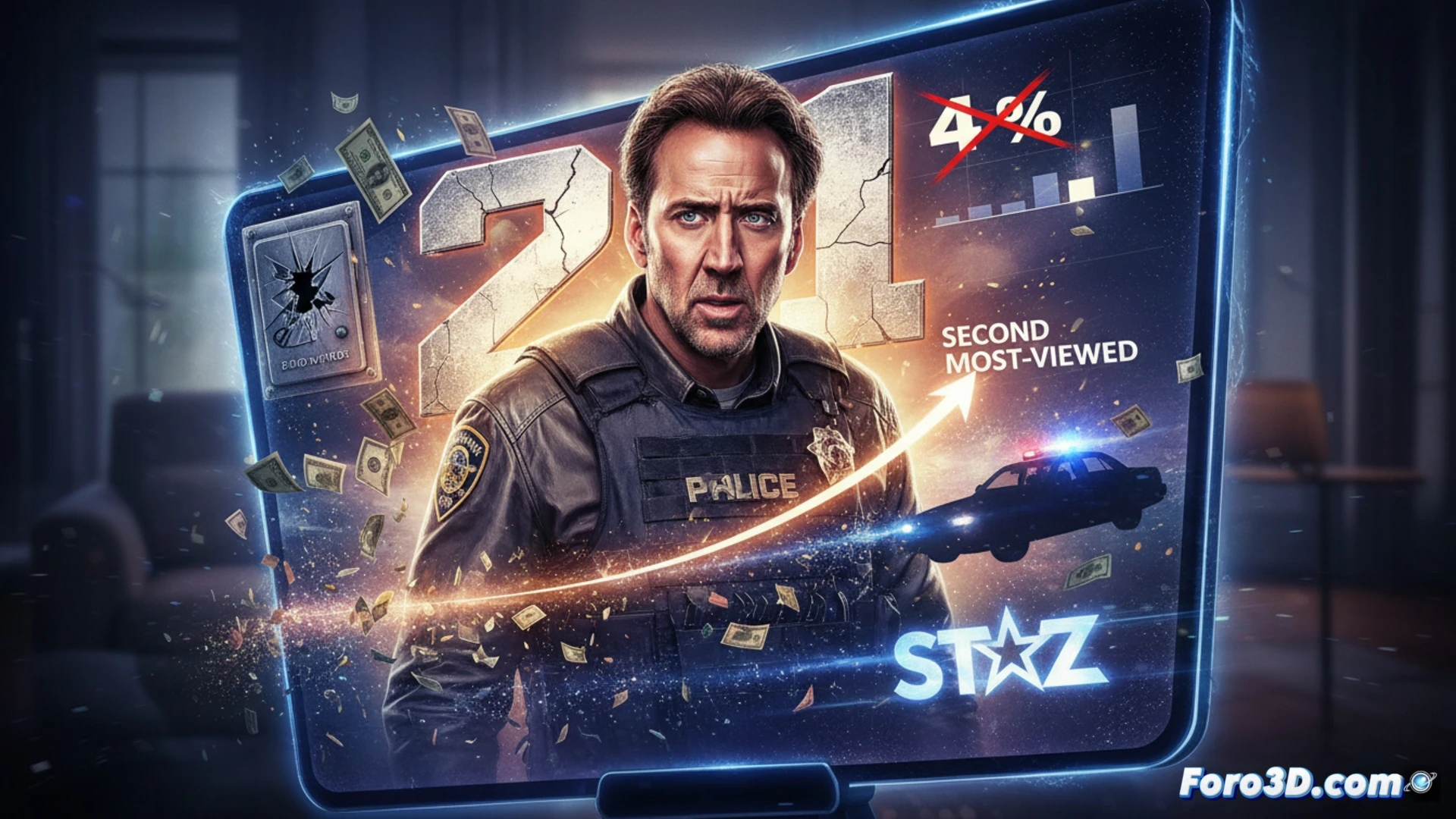 Nicolas Cage con mirada intensa empuña un rifle en 211, que renace en streaming como éxito inesperado en Starz.