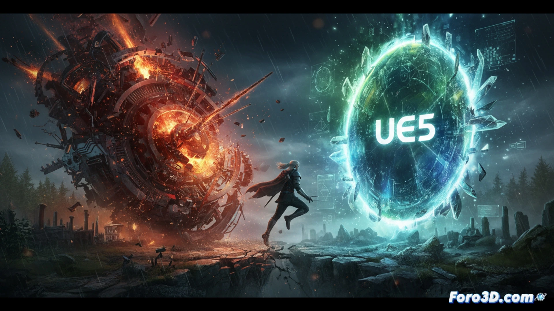 The Witcher 4 con Unreal Engine 5, paisaje oscuro y detallado con iluminación avanzada y reflejos