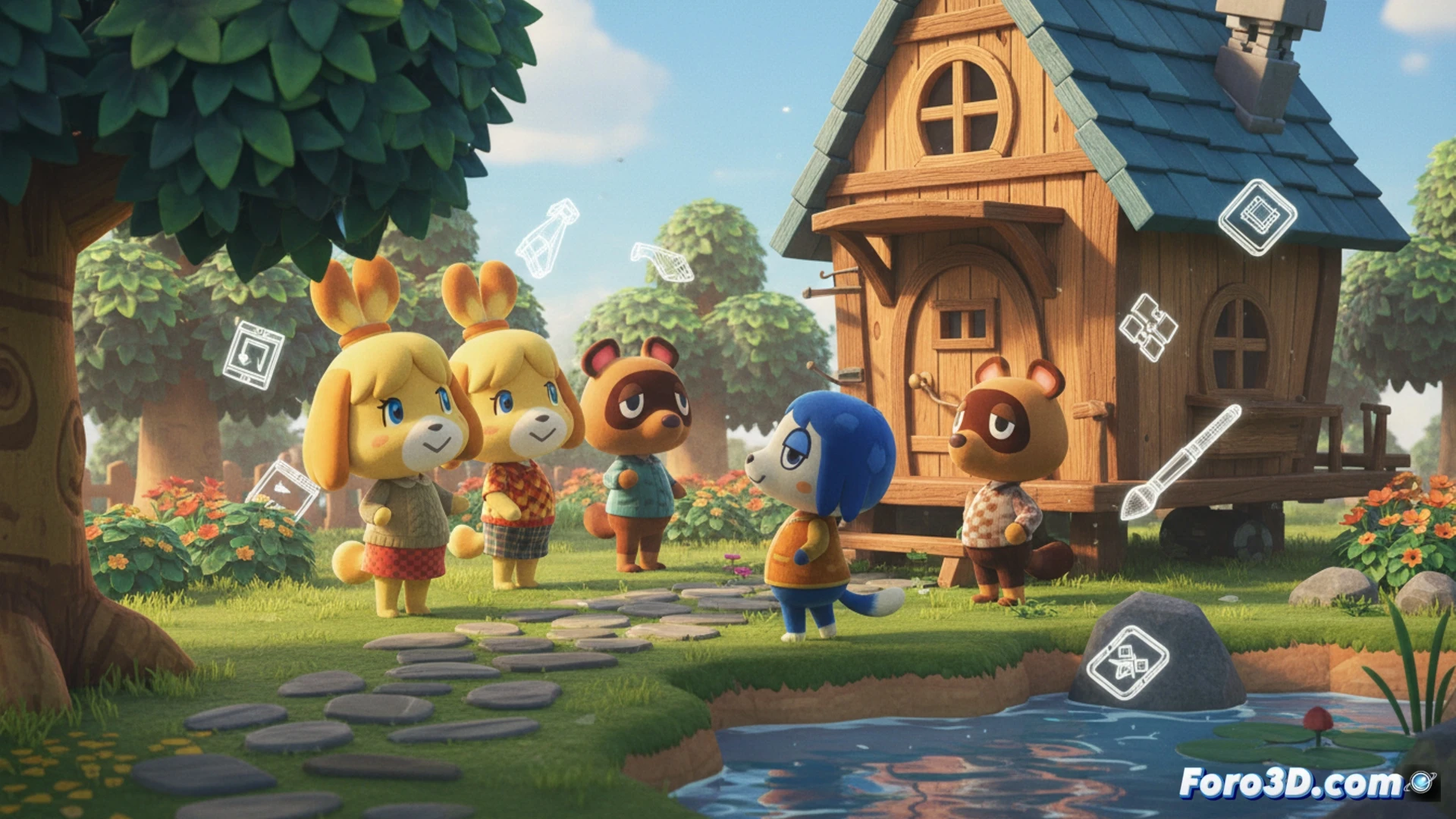 Animal Crossing New Horizons estética PBR estilizada en Nintendo Switch con modelado 3D optimizado