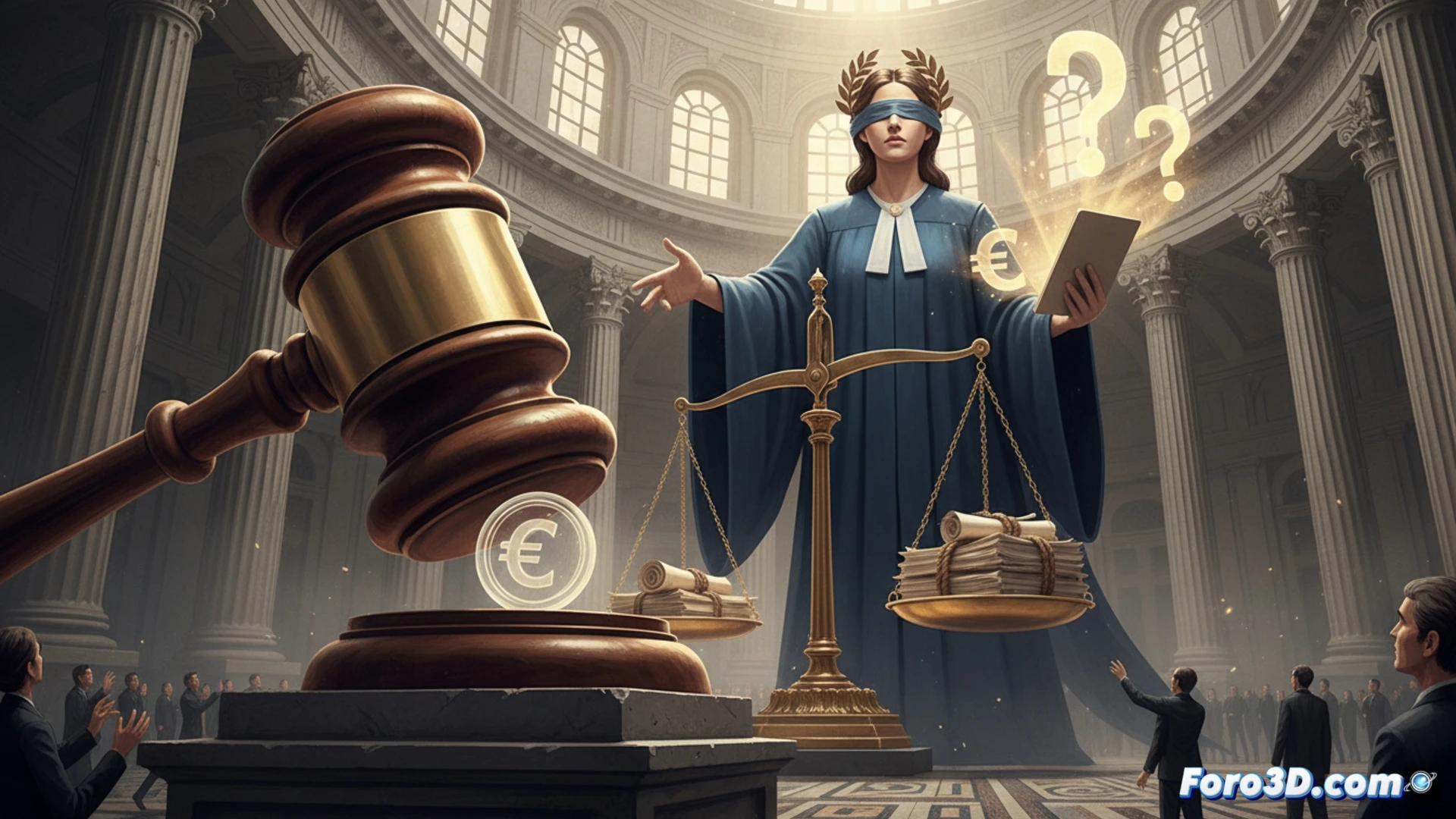 photorealistic bank office scene, a judge’s gavel striking a stack of loan contracts on a wooden desk, a magnifying glass resting on a contract clause about opening fees, blurred bank manager pointing at fine print while client watches, legal documents with visible terms and conditions, professional lighting, deep shadows, technical legal illustration style, precise focus on contract text and gavel impact, financial services setting, crisp details on paper fibers and wood grain