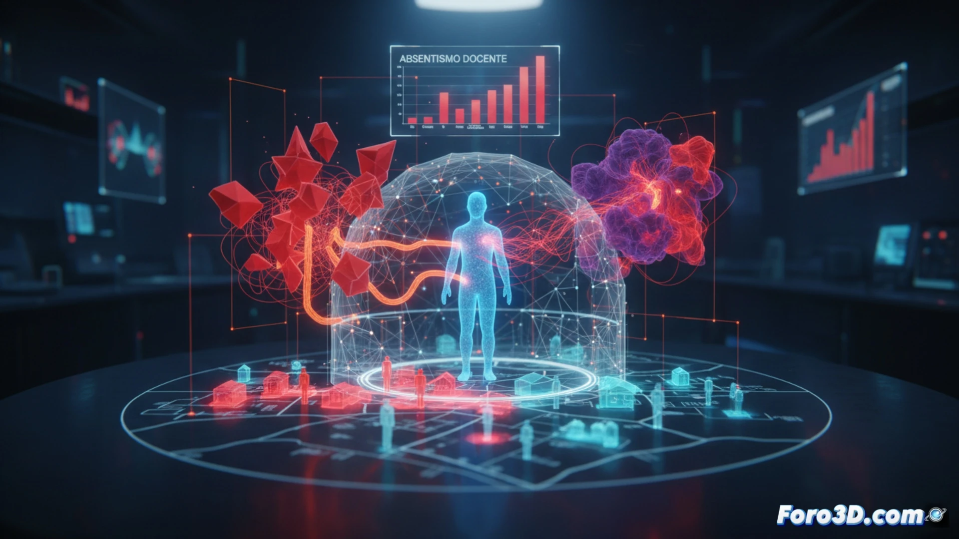 3D map of occupational risks for teachers with curves of absenteeism and sick leave due to stress and infectious diseases