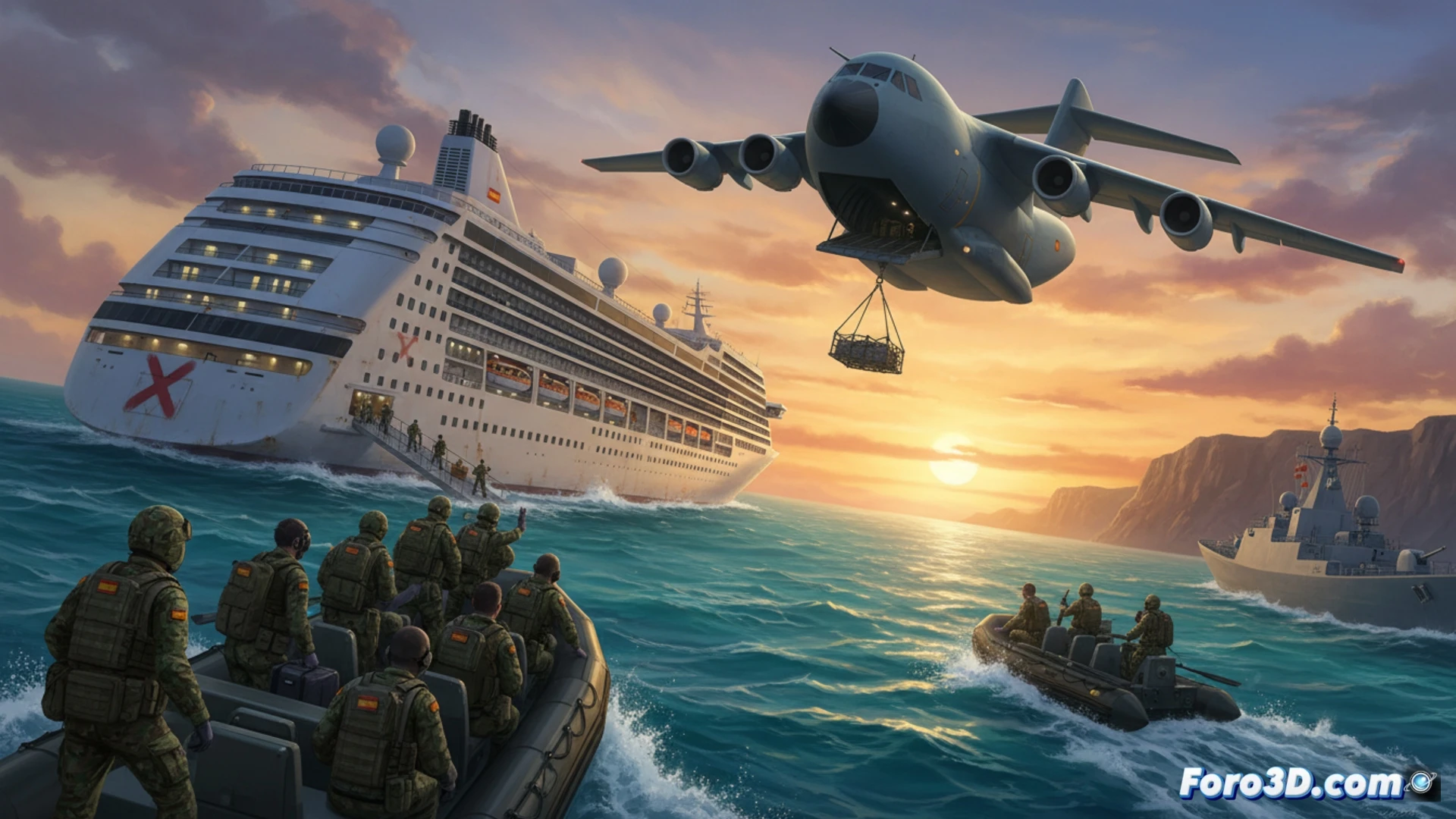 Un avión militar aterriza en Cabo Verde mientras un crucero varado espera evacuar a pasajeros españoles hacia Madrid.
