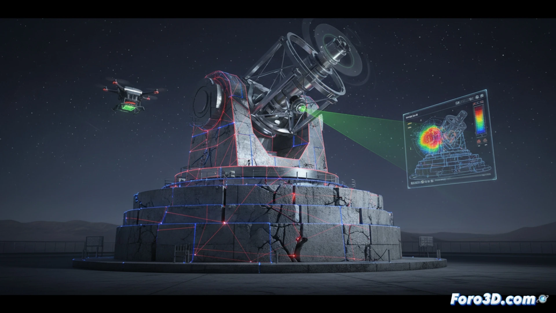 Escaneo láser 3D detecta fatiga en hormigón de telescopio gigante para análisis estructural y gemelo digital