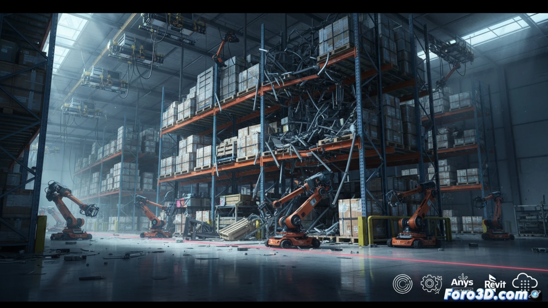 Simulación FEM de fatiga estructural en racks industriales con microfisuras por impactos repetidos de robots