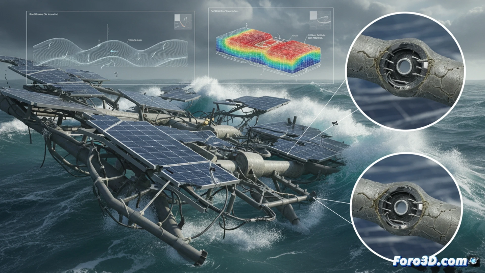 Simulación de fatiga por torsión cíclica en conectores elastoméricos de granja solar marina en tormenta