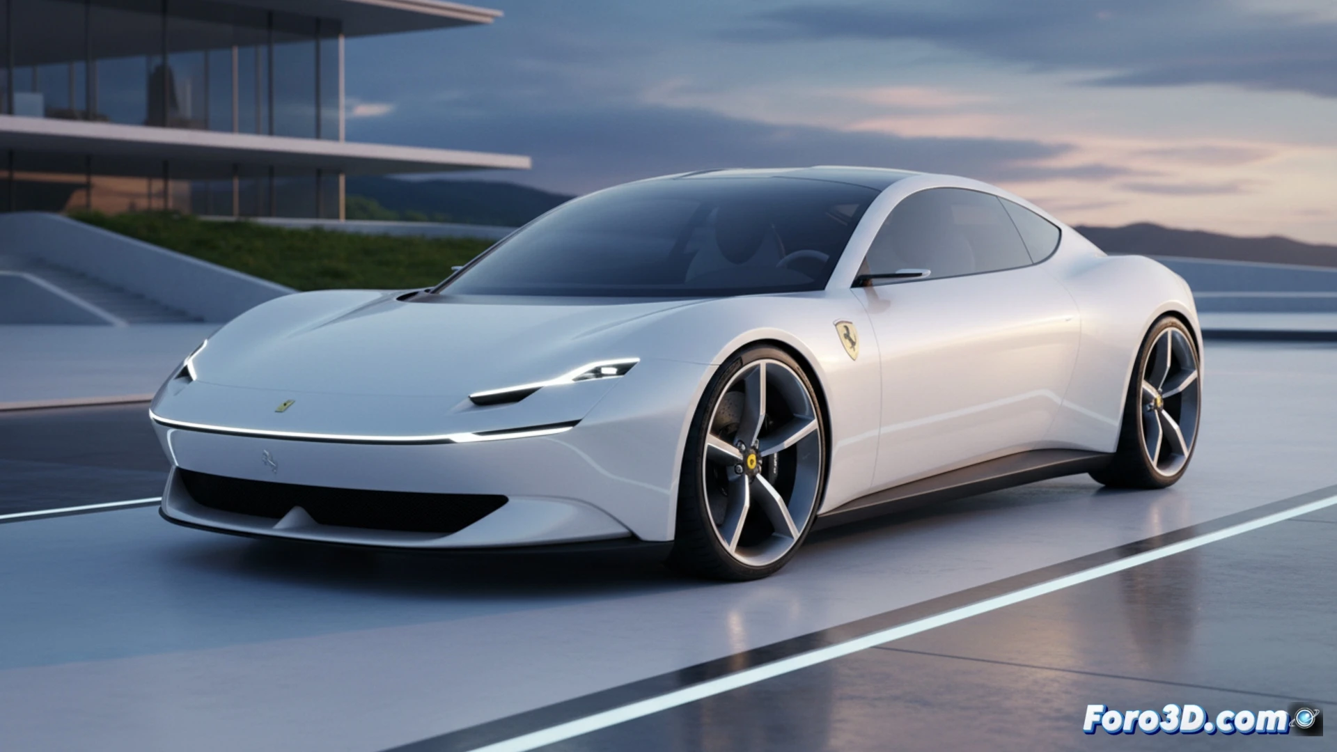 Ferrari Luce electric vehicle design studio, Apple design team members adjusting smooth rounded body panels on a clay model, while digital renderings of minimalistic red car surfaces glow on large monitors, soft white ambient lighting reflecting off polished metal like an iPhone chassis, engineering tools and calipers measuring seamless panel gaps, photorealistic technical visualization, cinematic product design atmosphere, ultra-detailed studio environment, dramatic contrast between traditional Ferrari curves and new circular forms