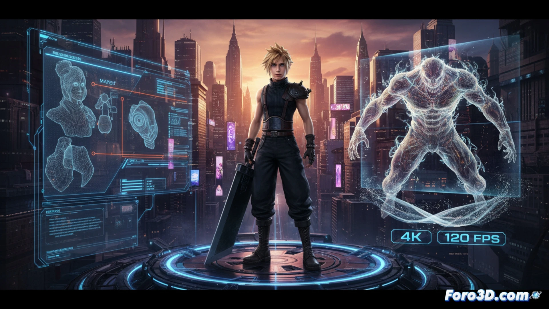 [Captura de Cloud Strife en FFVII Remake Intergrade con iluminación realista y texturas detalladas en Unreal Engine 4]