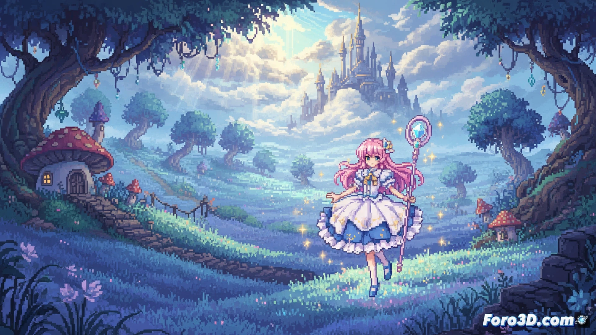 Fields of Mistria pixel art anime 90s estilo Sailor Moon con GameMaker y Aseprite