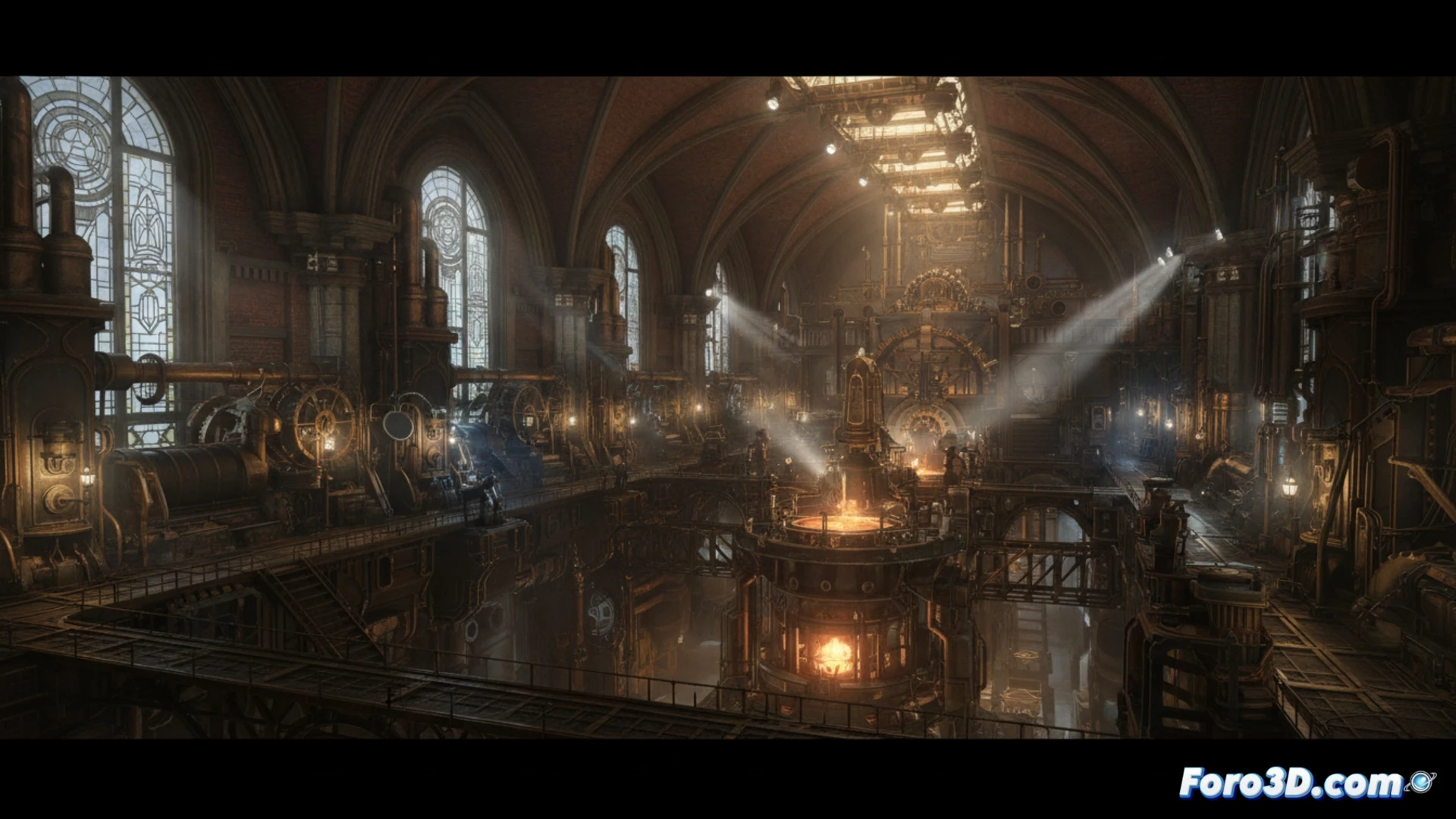 Interior steampunk iluminado con luz global precalculada y efectos dinámicos en Unreal Engine 4