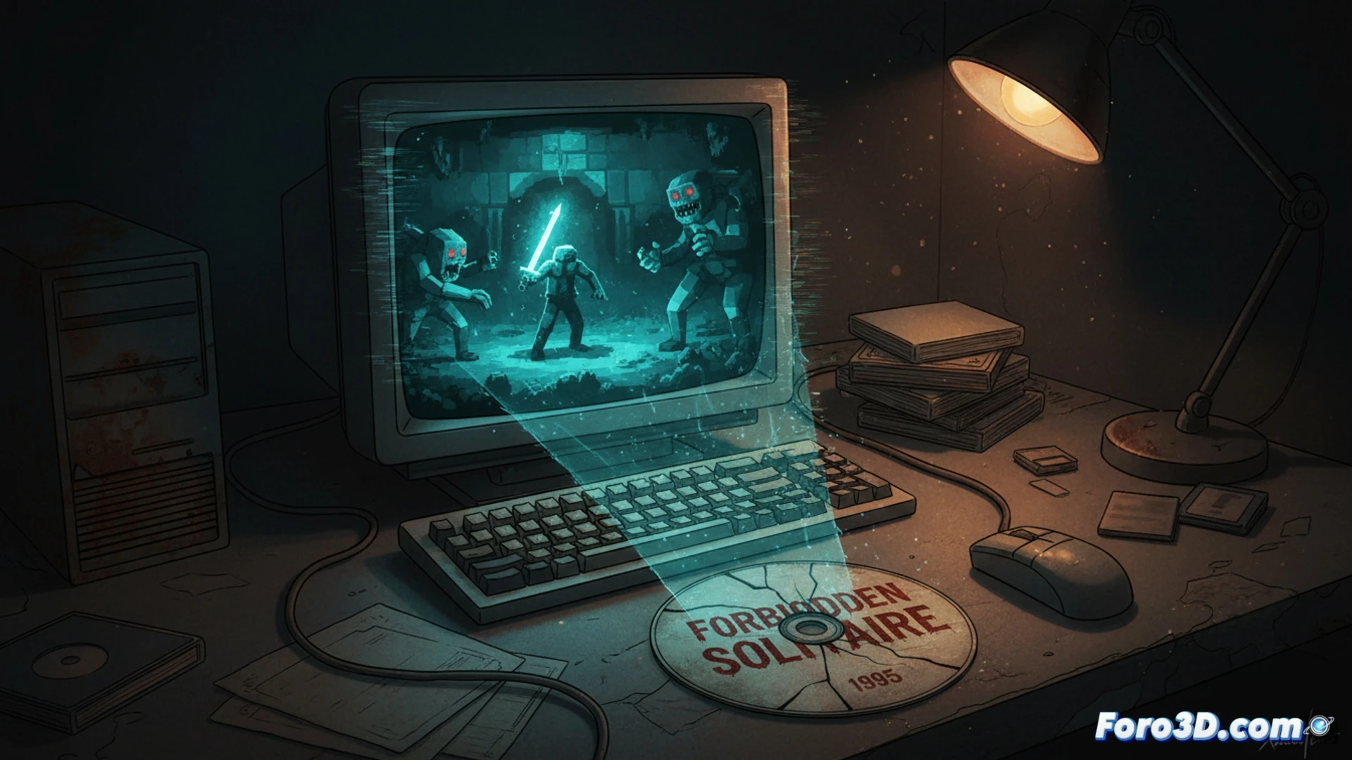 Un CD-ROM de 1995 y cartas de solitario se transforman en un dungeon oscuro con monstruos y metaterror.