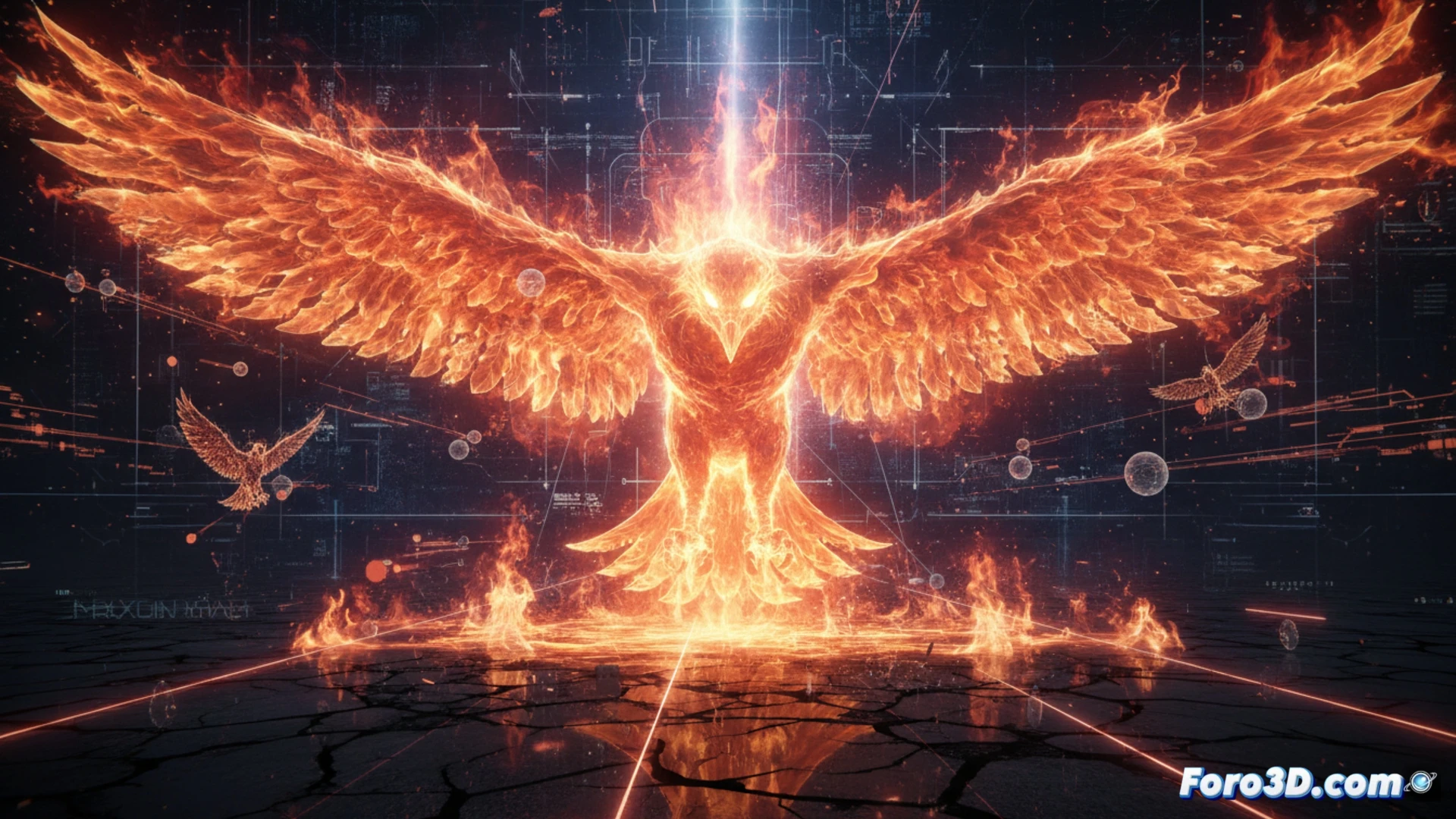 Simulación de partículas ígneas para el Ave de Fuego, VFX de fuego y vuelo en 3D con dinámica de fluidos
