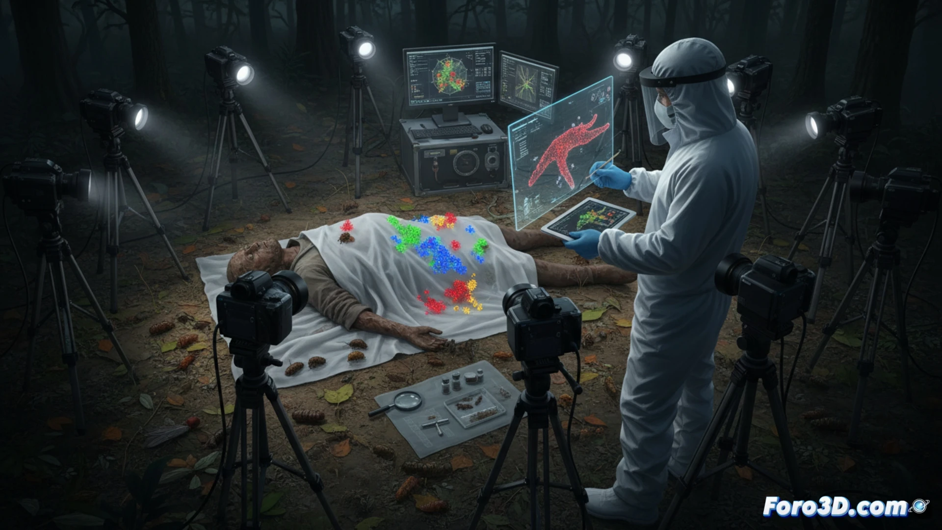 Fotogrametría forense 3D para documentar distribución y densidad de masas larvarias en cadáver durante análisis entomológico