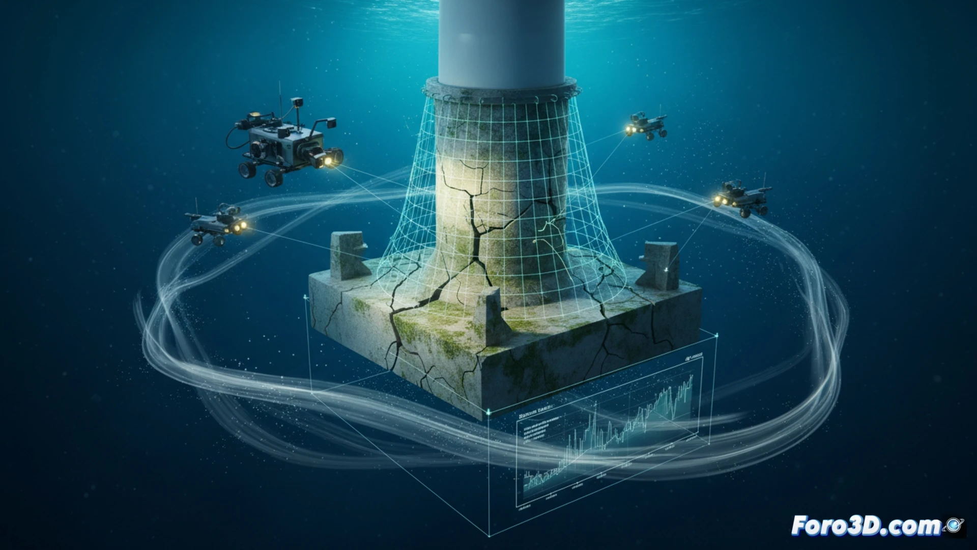 Inspeccion forense submarina de anclaje de turbina eolica flotante mediante fotogrametria 3D en alta resolucion