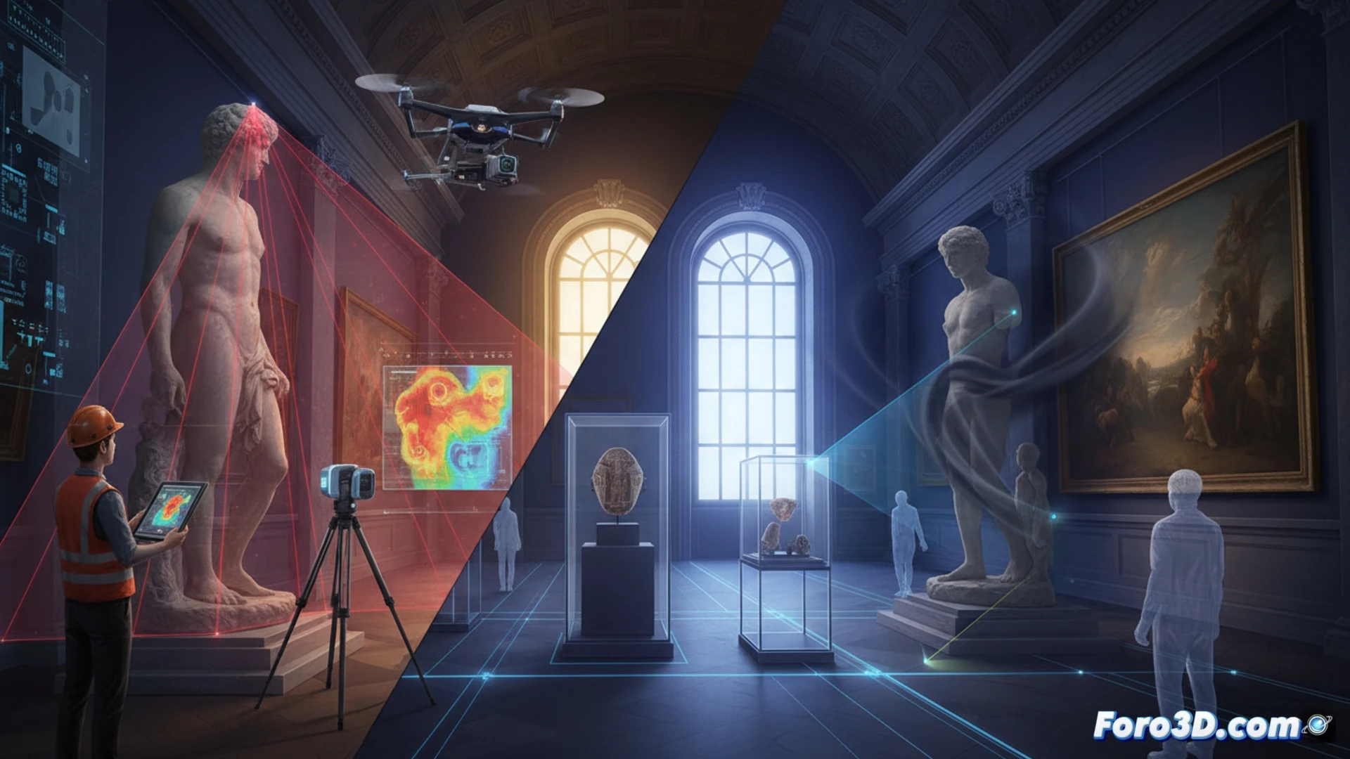 Fotogrametria y escaneo laser para detectar angulos ciegos en museos con gemelos digitales y seguridad