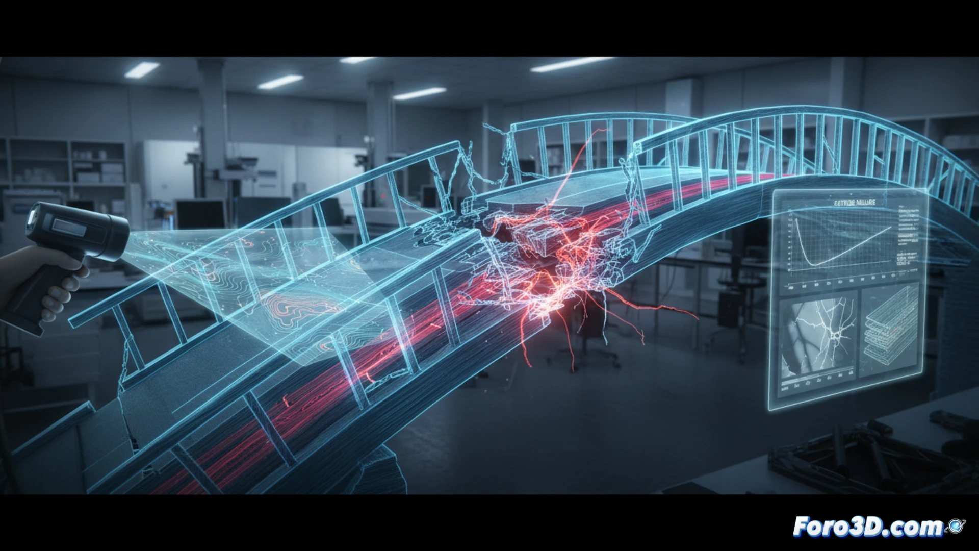 Fractura progresiva en puente peatonal impreso 3D, análisis forense con escaneo y simulación de fatiga