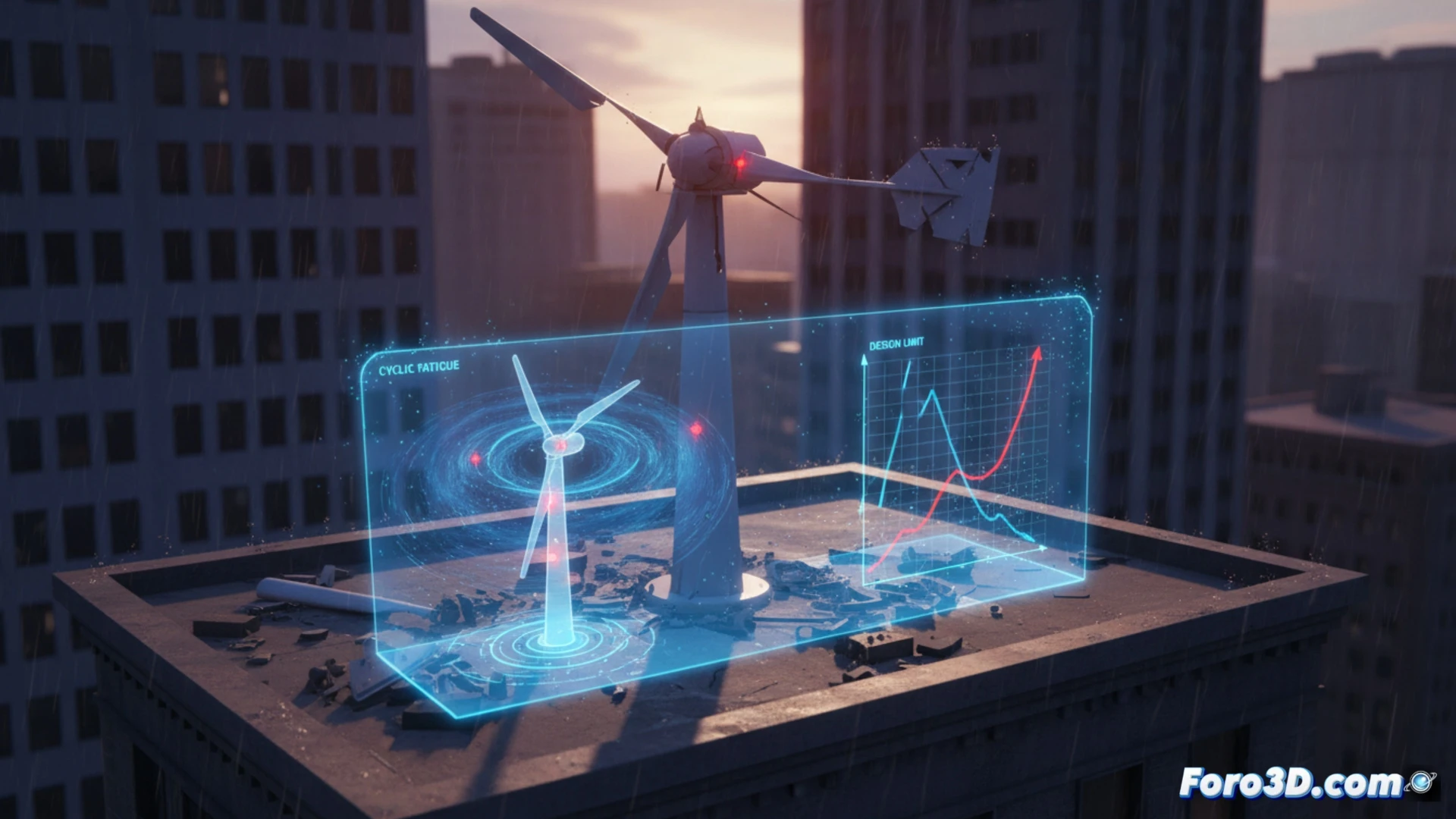Simulación 3D de fractura por fatiga en eje de aerogenerador VAWT urbano con análisis FEM de flutter