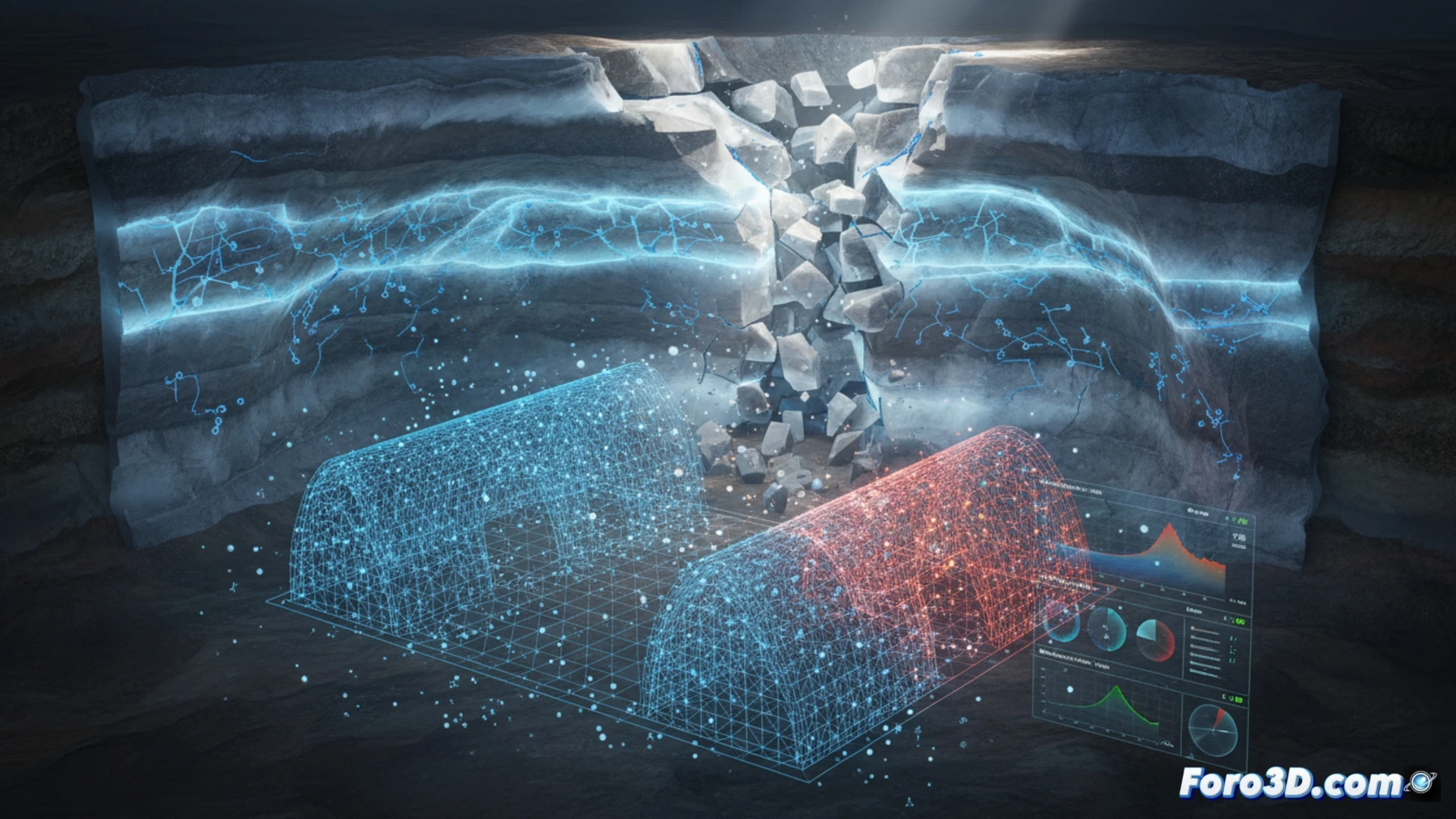 Simulación 3D de fragilización por hidrógeno en caverna de sal con microgrietas y deformación plástica