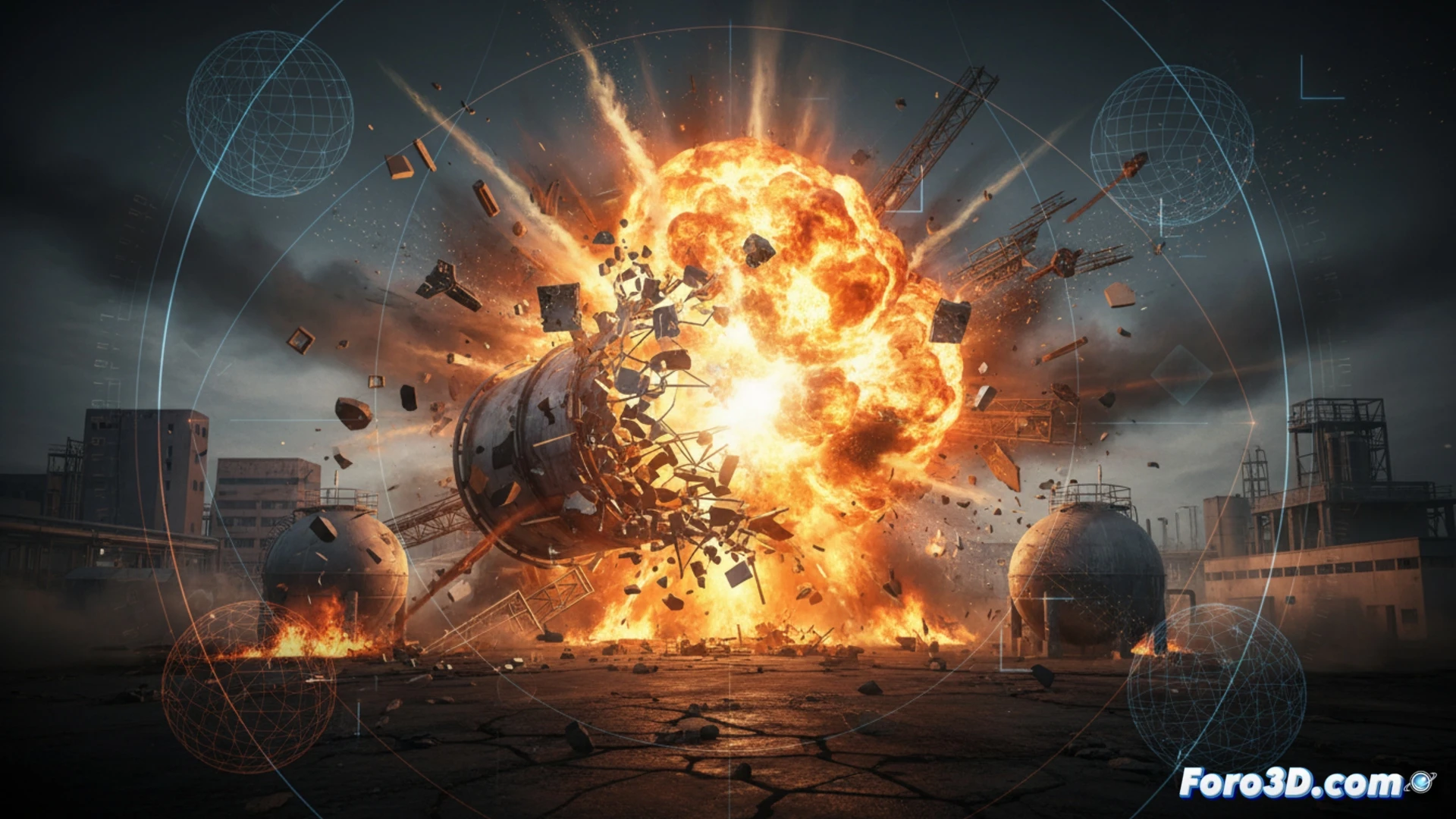 Simulación 3D de explosión en tanque de hidrógeno líquido con análisis de fragilización y gemelo digital