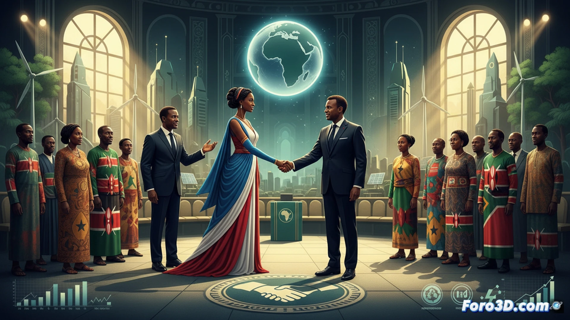 El presidente Macron y Ruto estrechan manos en Nairobi, con banderas de Francia, Kenia y la UE al fondo, simbolizando el giro diplomático hacia África anglófona.