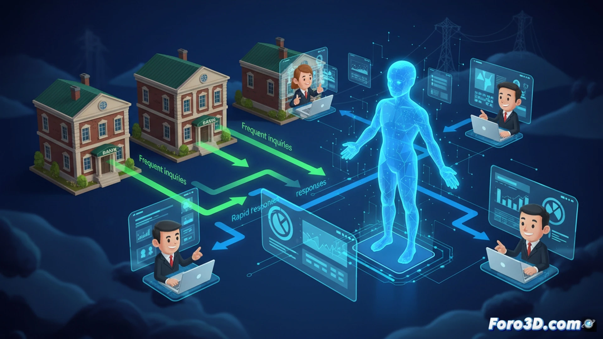 Asistente virtual IA ayuda a empleado de banco rural, automatizando consultas para reducir carga laboral en zonas con poco personal.
