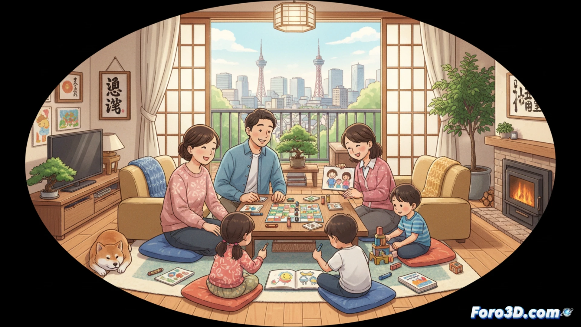 acogida familiar en Japón, interior de un hogar temporal luminoso, niño pequeño sonriendo mientras una mujer adulta le muestra un libro ilustrado, proceso de integración emocional demostrado durante la lectura compartida, muebles de madera claros y cálidos, juguetes educativos en estanterías visibles, luz natural entrando por una ventana amplia, estilo fotográfico documental, tonos suaves y acogedores, enfoque en la conexión humana, atmósfera de seguridad y estabilidad, representación técnica del cuidado infantil supervisado, sin texto visible