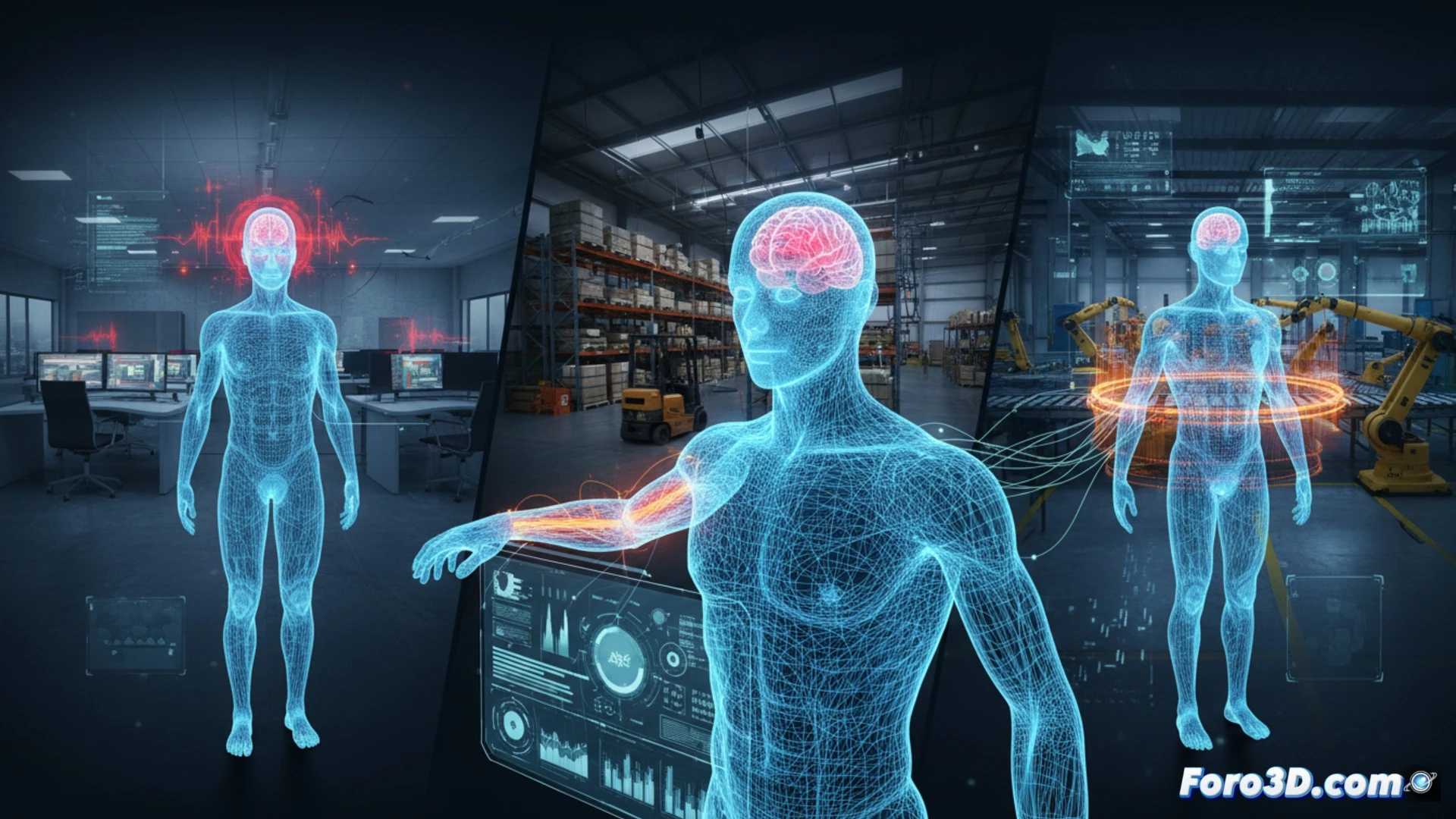 Simulación 3D de gemelo digital en oficina logística para prevenir riesgos laborales y fatiga visual