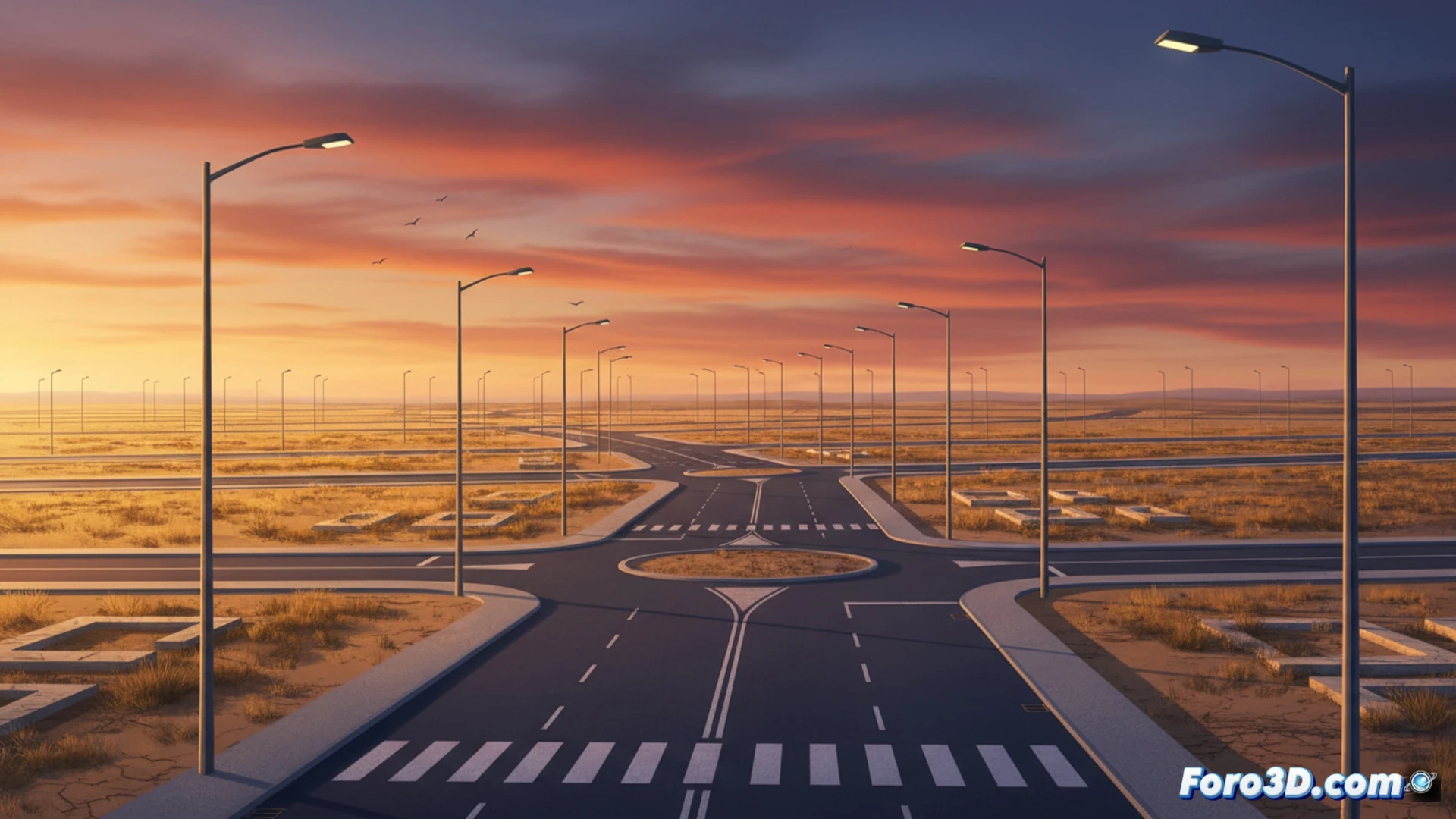Gemelo digital del Desierto de Farolas de Arcosur, simulación urbana 3D de infraestructura fantasma en Zaragoza