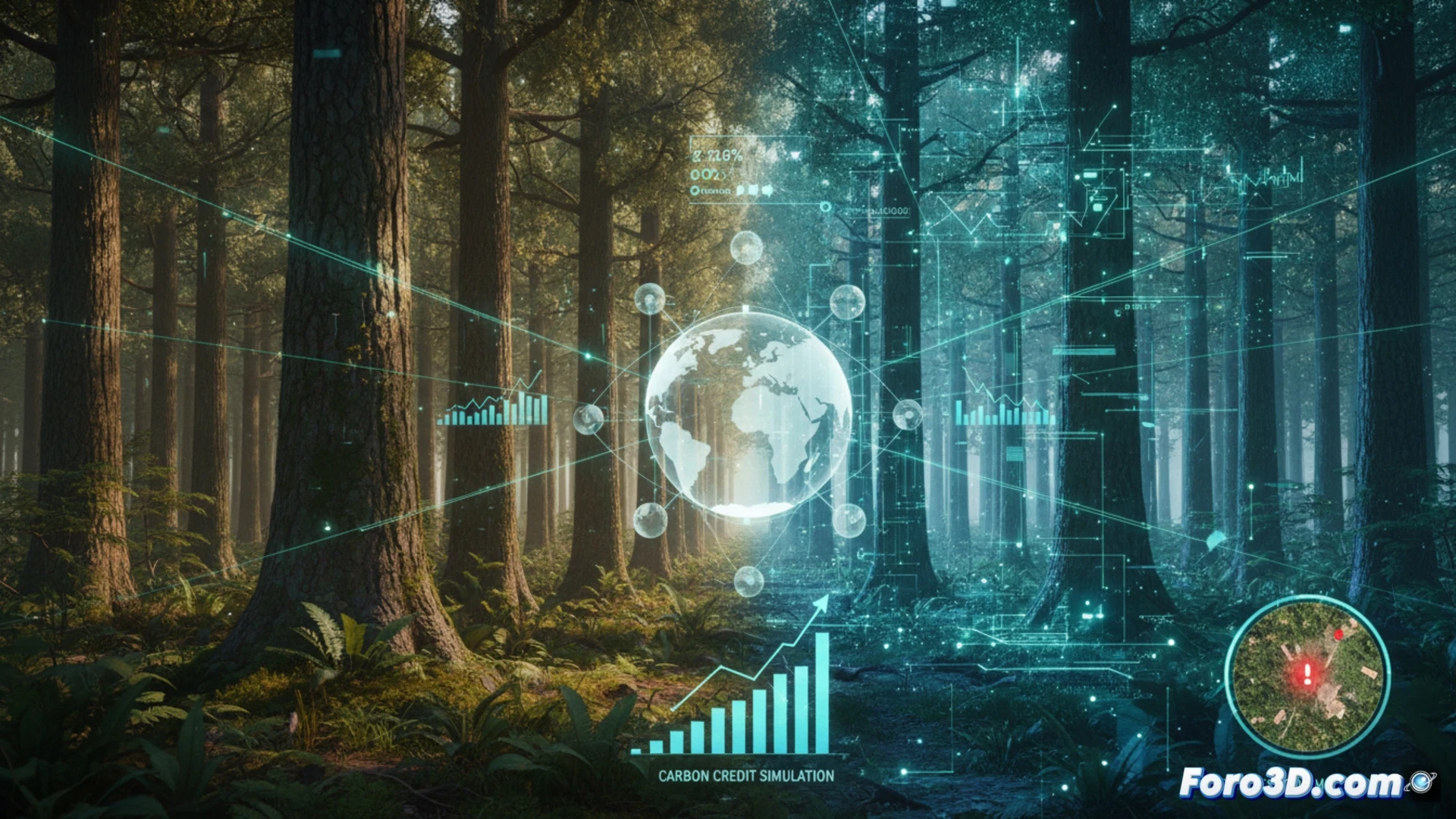 Gemelo digital de bosque con datos de carbono y monitoreo satelital en tiempo real