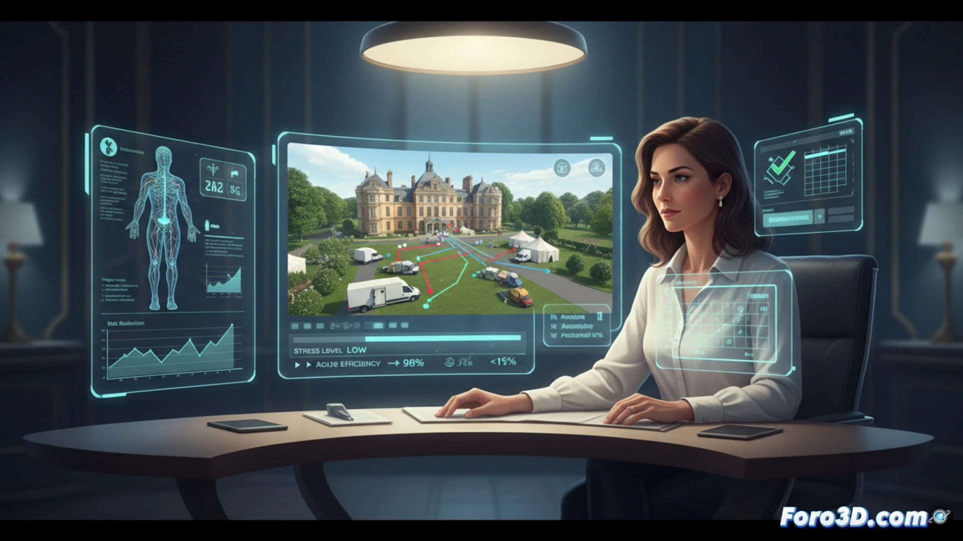 Simulación 3D de logística nupcial con gemelos digitales para wedding planner y producción industrial de eventos