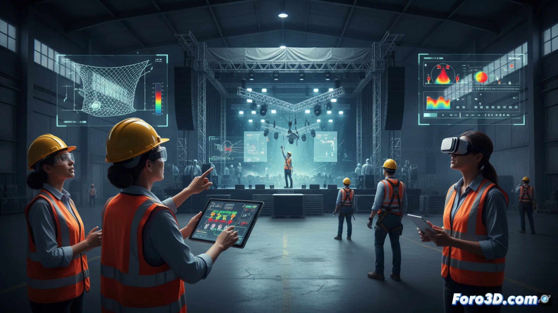 Simulación 3D de escenario virtual con gemelo digital para planificar eventos reduciendo riesgos laborales