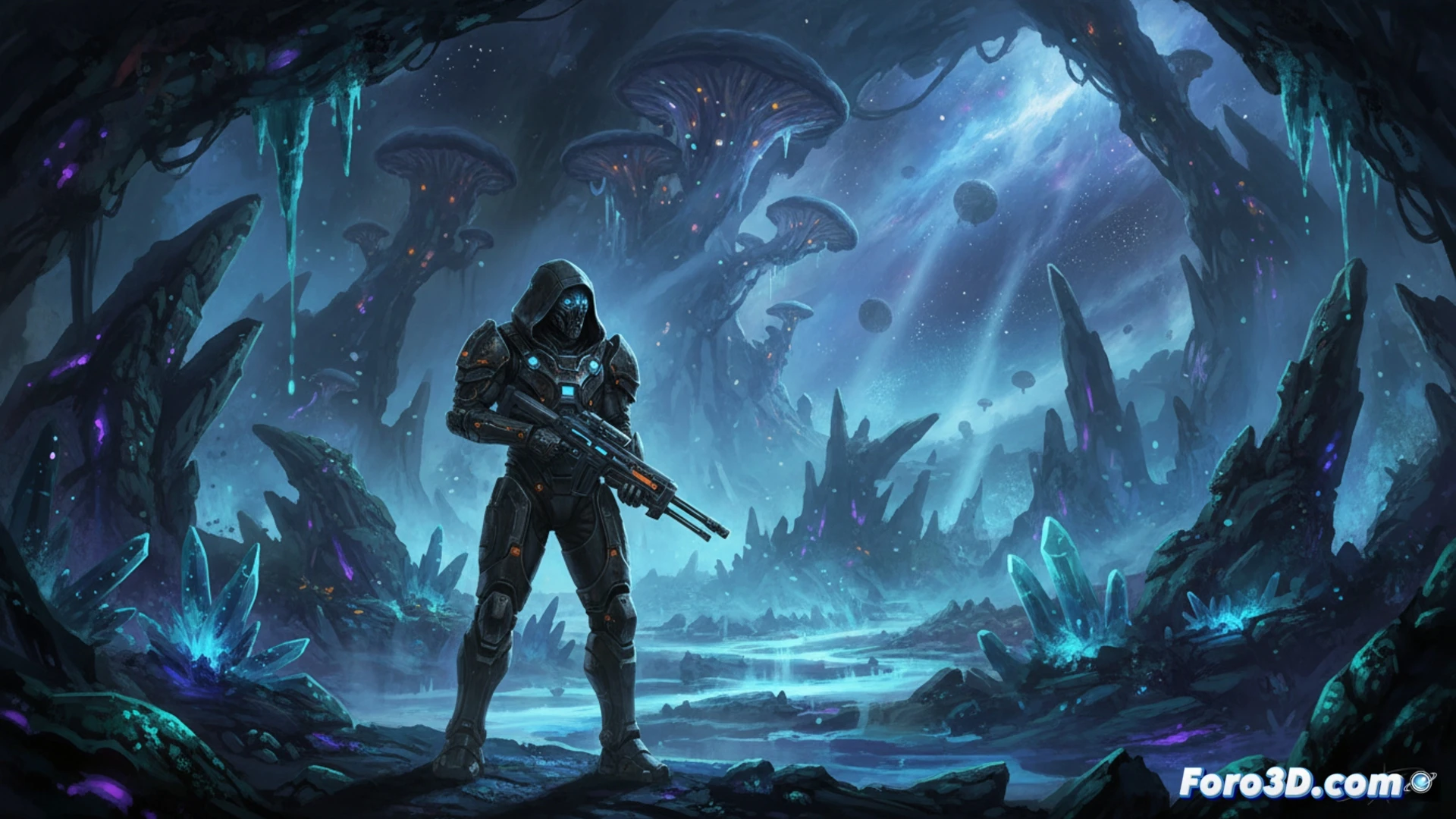 Captura de Ghost Song con su paleta desaturada y criatura alienígena en fondo oscuro y texturas orgánicas.