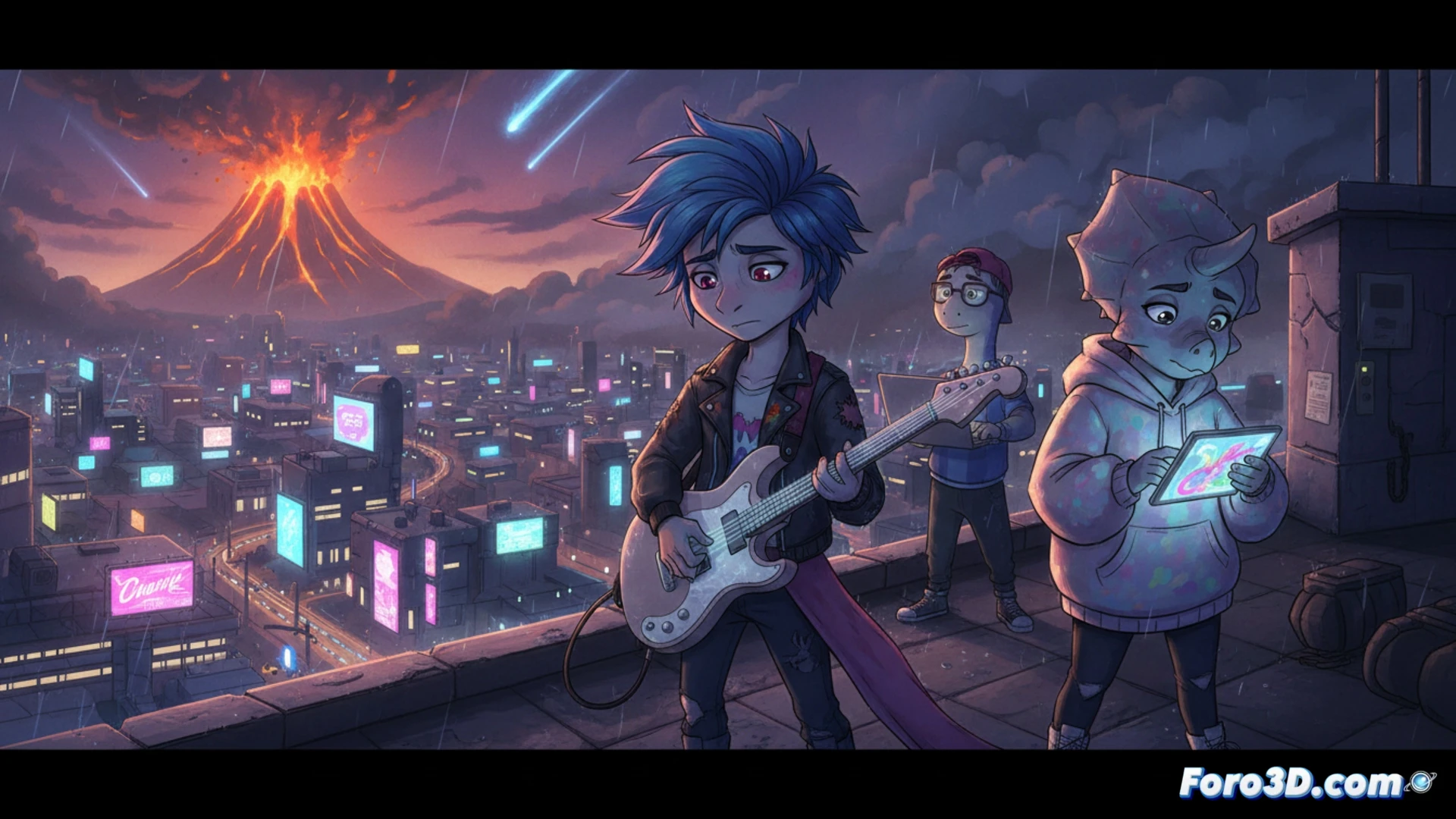 Goodbye Volcano High animación 2D cinematográfica en Unity con dinosaurios adolescentes y expresividad facial