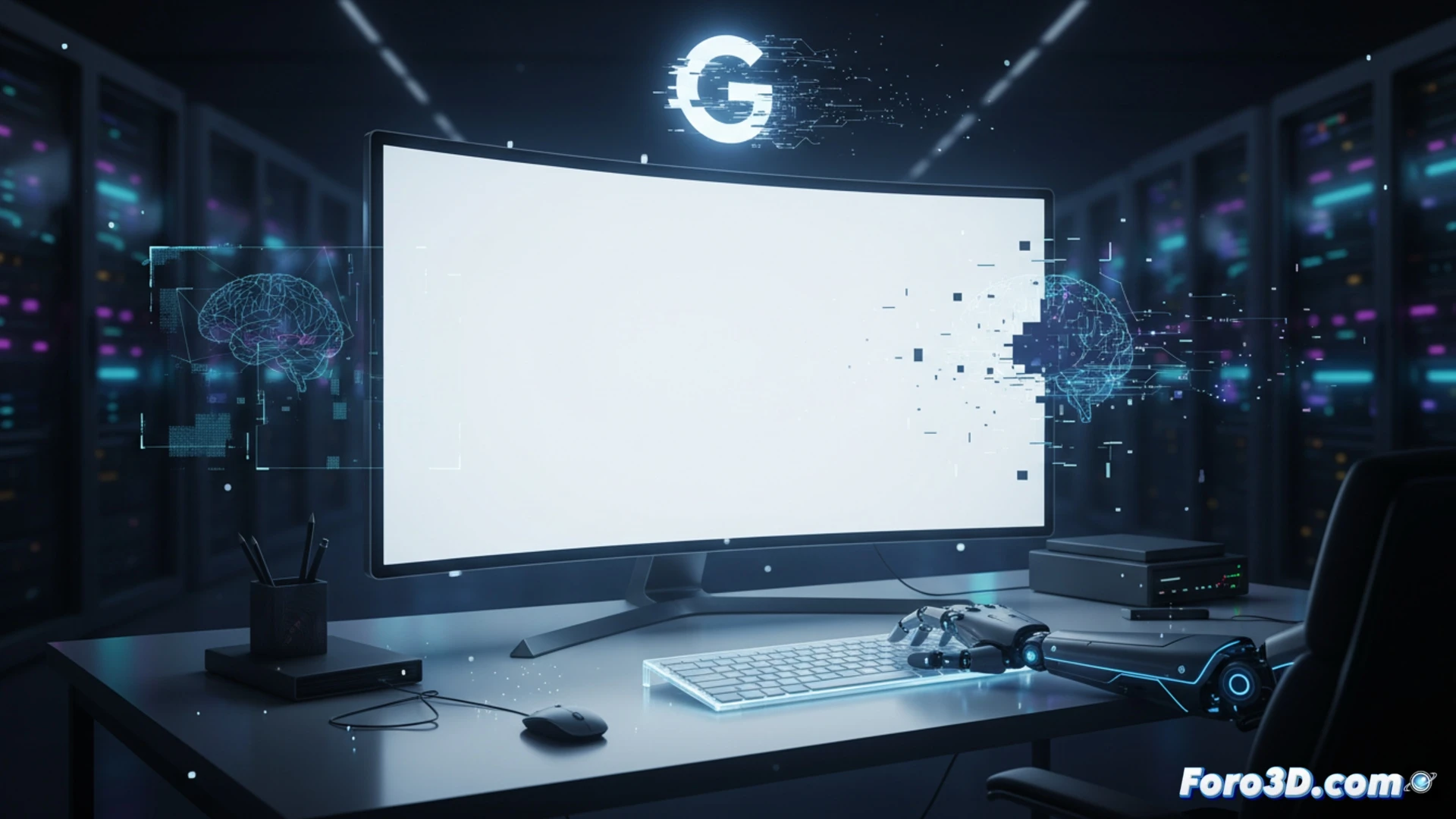 Photorealistic technical illustration of a search results page on a tablet screen showing a blank white rectangle where text should appear, while a human hand types the word ignore into a glowing search bar, the browser interface partially fading into empty digital void, cursor blinking confusedly, abstract representation of AI misinterpretation, cinematic lighting with blue and gray tones, holographic command symbols dissolving around the screen edges, ultra-detailed pixel grid texture, dramatic shadow cast by the device, high-contrast technical render